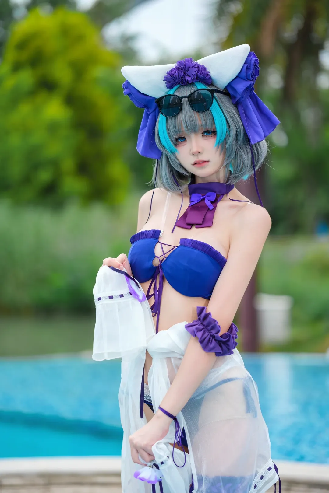 コスプレ, チェシャー コスプレ, アズールレーン, 水着写真, 屋外プール - 4枚目