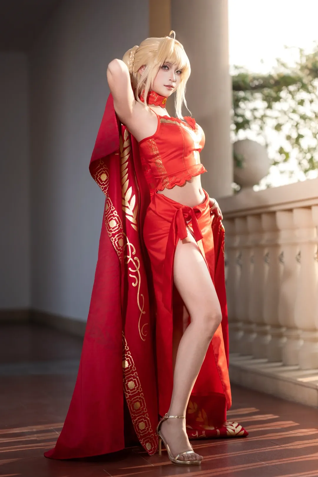 cosplay, fgo, 红色礼服, 尼禄cos, 金发