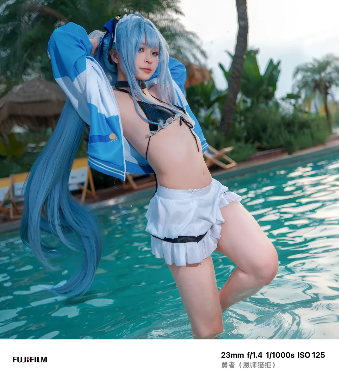 cosplay, 胜利女神妮姬, 泳池拍照, 蓝发双马尾, 夏日清凉穿搭 - 第1张