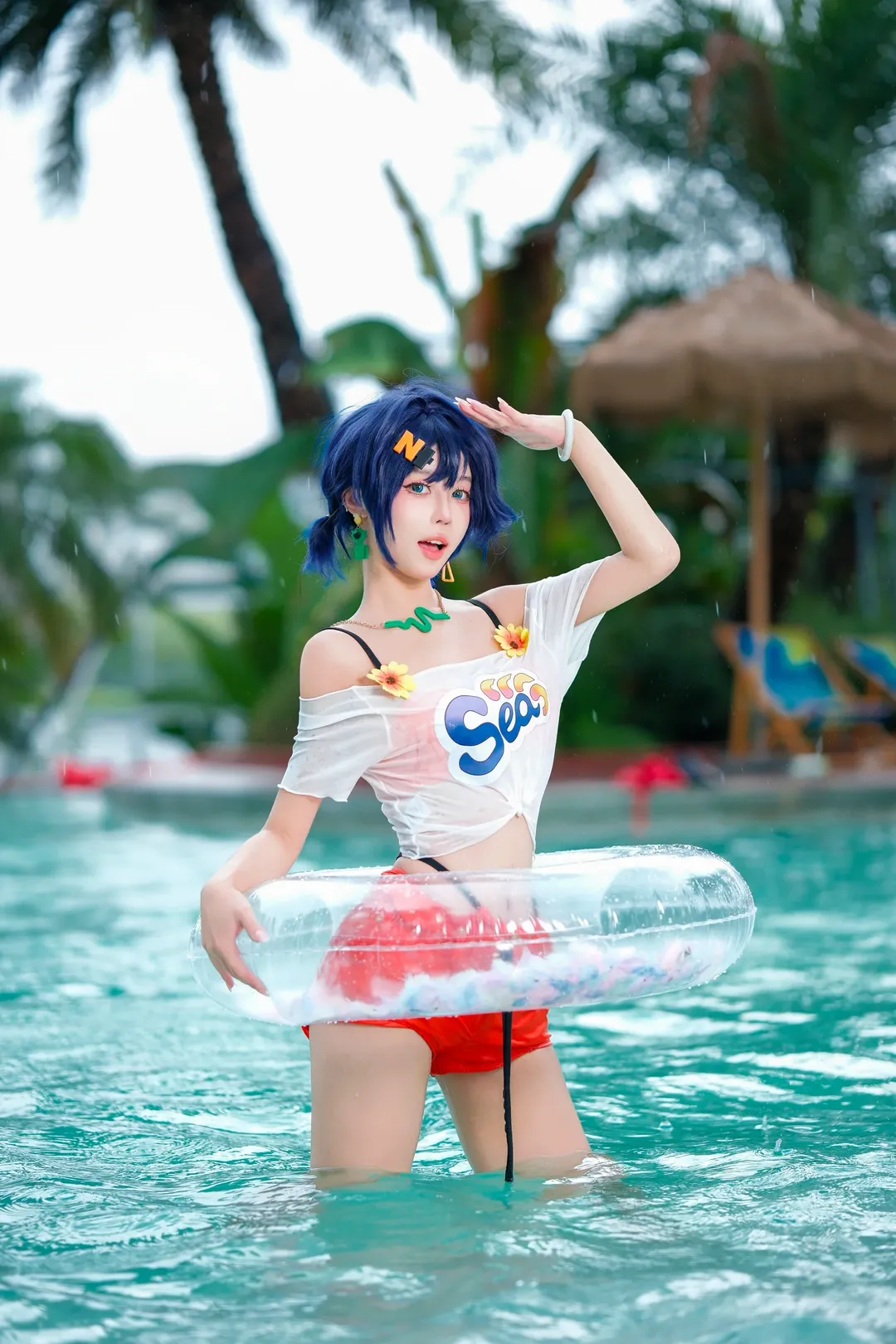 cosplay, 泳装, 夏日写真, 绝区零cos, 泳池拍照 - 第1张