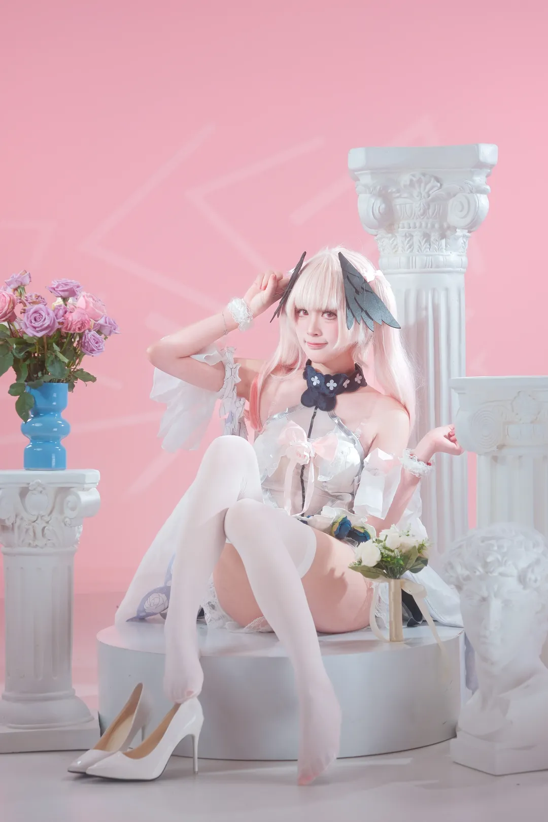蔚蓝档案, 下江小春cos, 纯白誓约, 白丝cos, cosplay花嫁