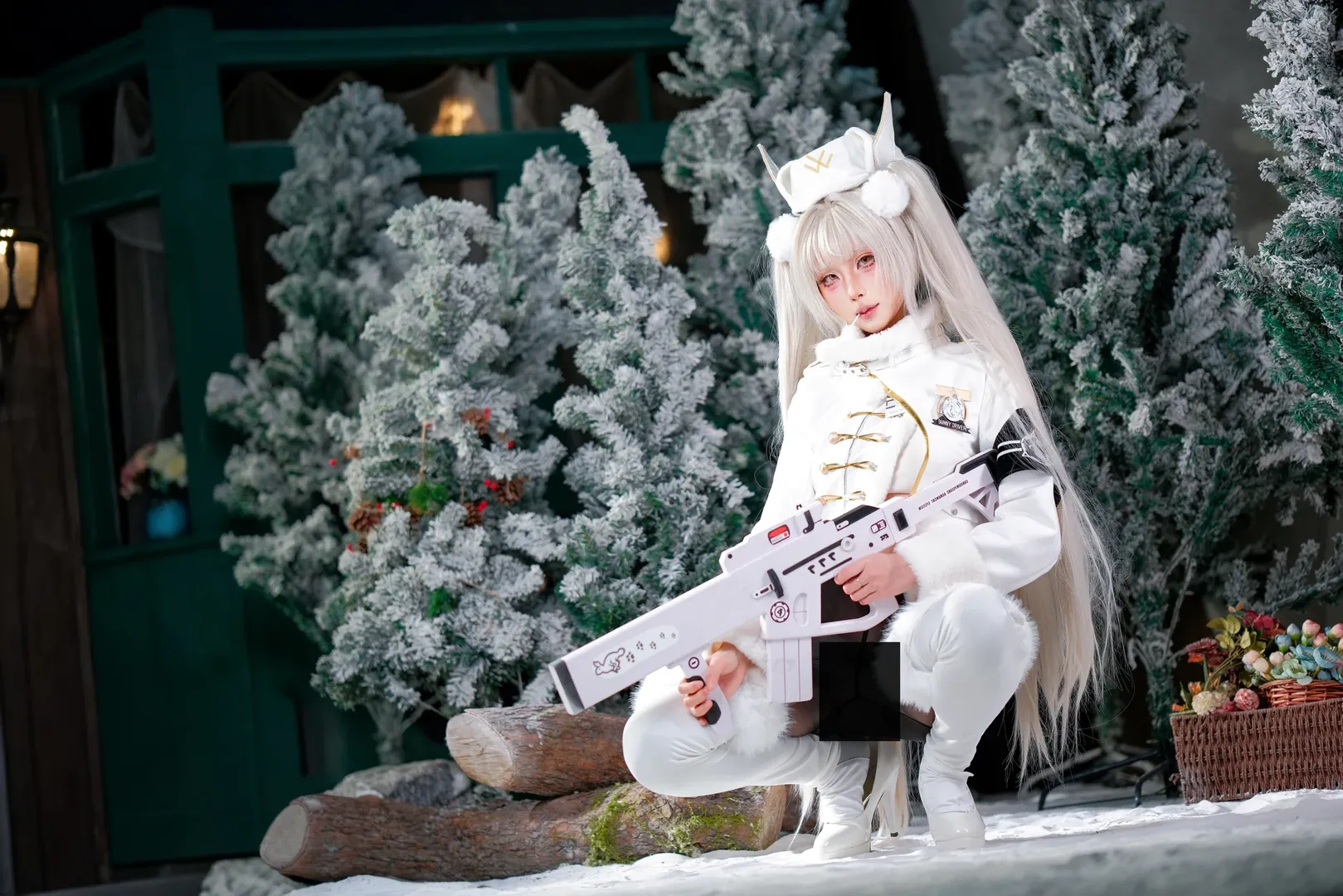 白兔布兰儿cos, 胜利女神新的希望, 雪景cosplay, 丝袜cosplay, 白色毛绒穿搭