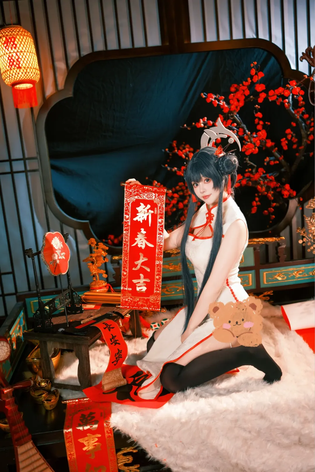 Blue Archive, Misaki cosplay, Black stockings cosplay, Lunar New Year Qipao, Chinese style scene - Image 1