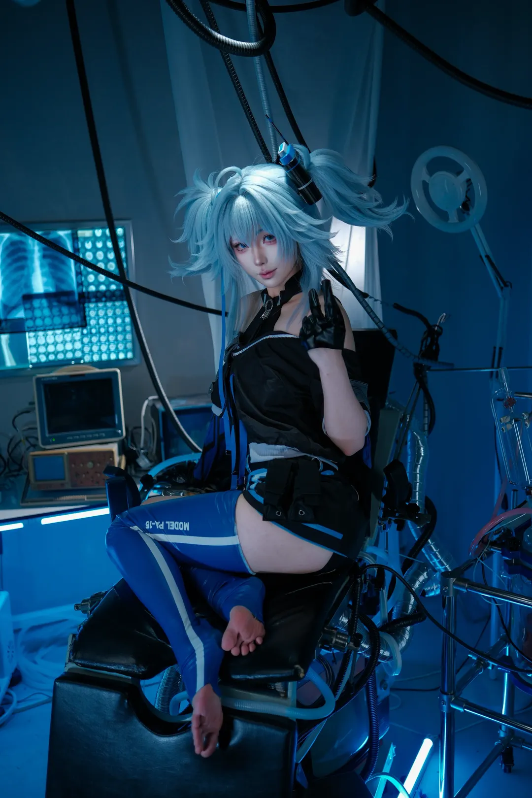 Cyberpunk cosplay, Techwear outfit, Girls' Frontline, PA-15 Florence cosplay, Blue long socks - Image 1
