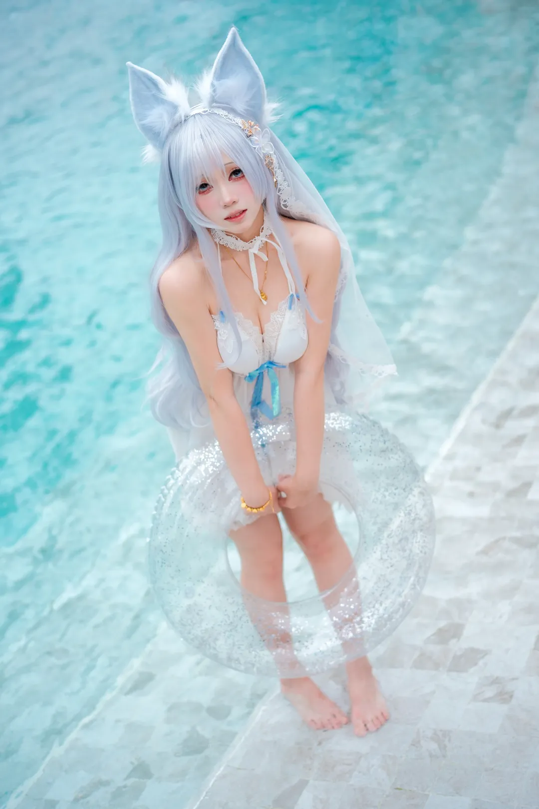 cosplay, 碧蓝航线, 信浓cos, 兽耳泳装, 透明亮片游泳圈 - 第1张