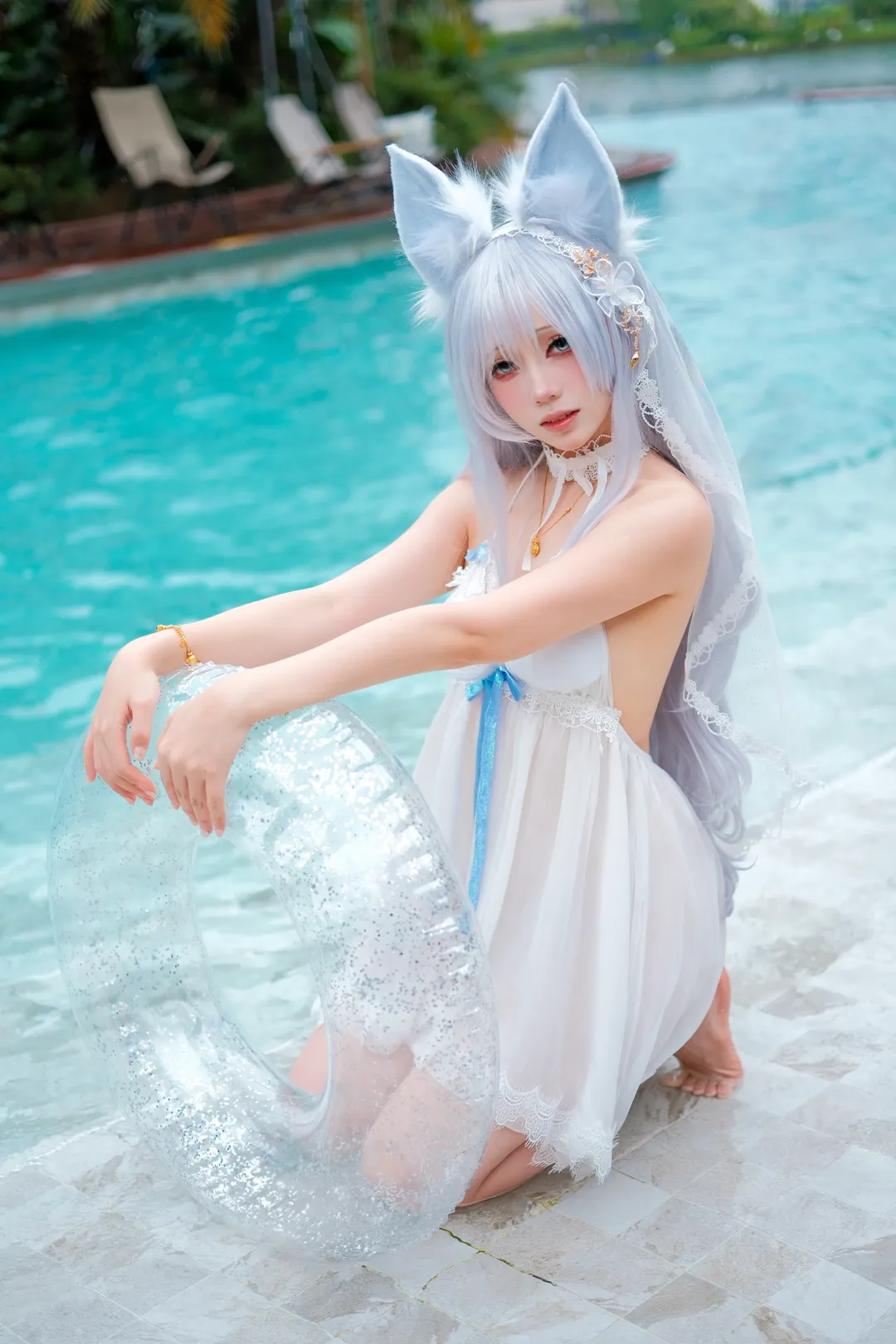 cosplay, 碧蓝航线, 信浓cos, 兽耳泳装, 透明亮片游泳圈 - 第2张