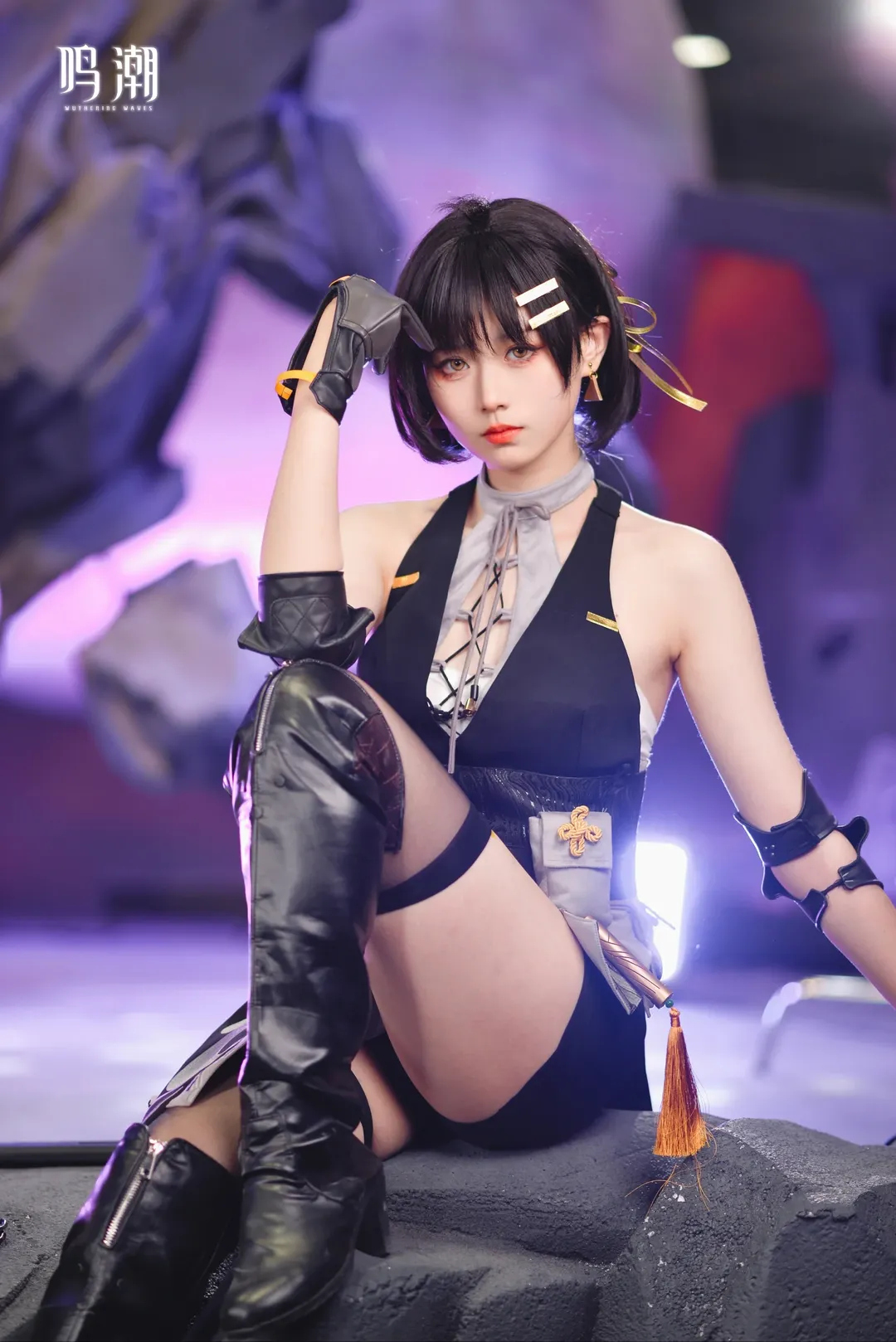 漫展返图, 萤火虫漫展, 鸣潮cosplay, 机能风穿搭, 黑色丝袜 - 第2张