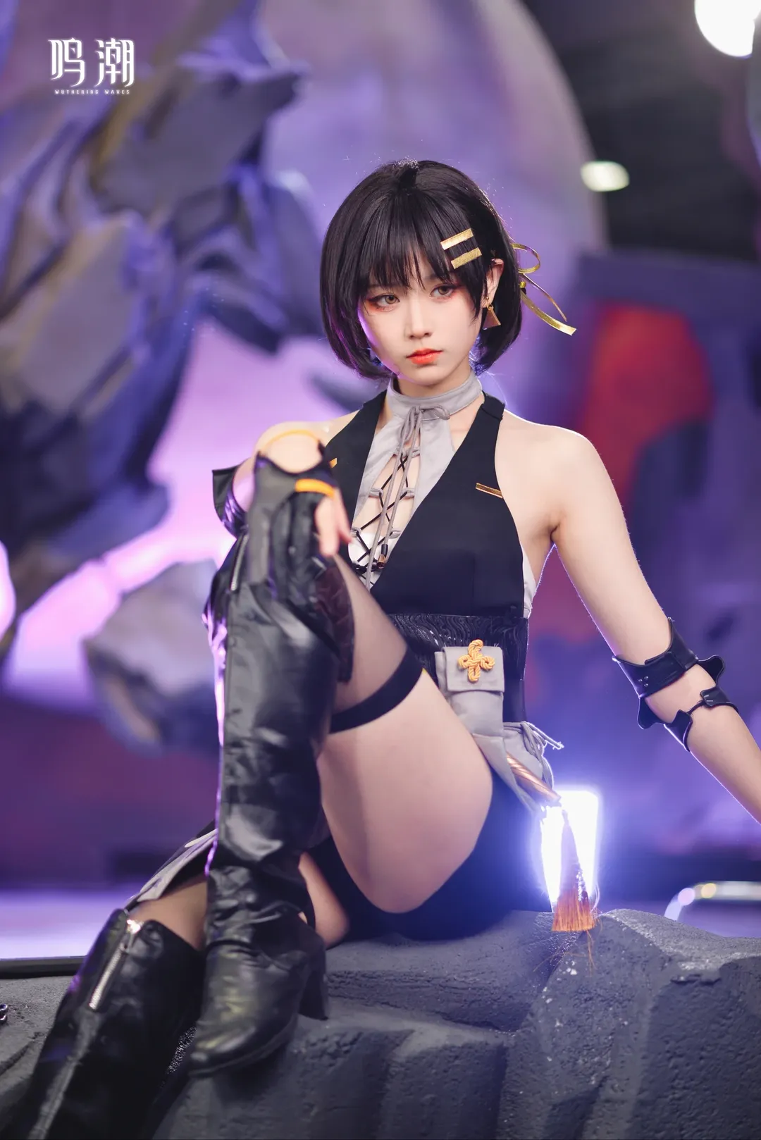 漫展返图, 萤火虫漫展, 鸣潮cosplay, 机能风穿搭, 黑色丝袜