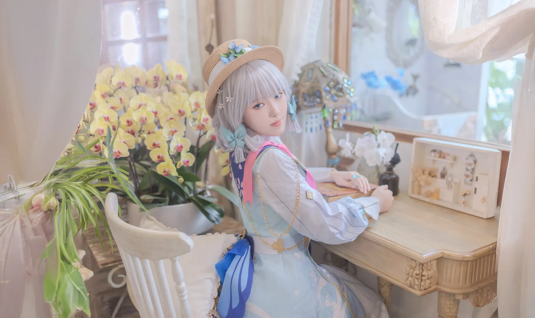 原神, 神里绫华cos, 花时来信, cosplay摄影, 白丝穿搭 - 第12张