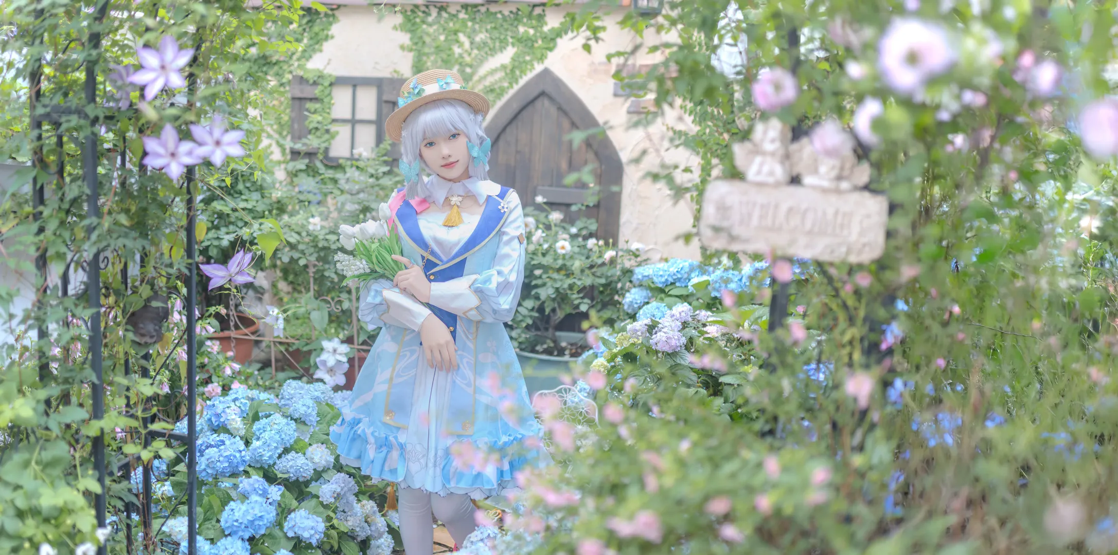原神, 神里绫华cos, 花时来信, cosplay摄影, 白丝穿搭 - 第3张