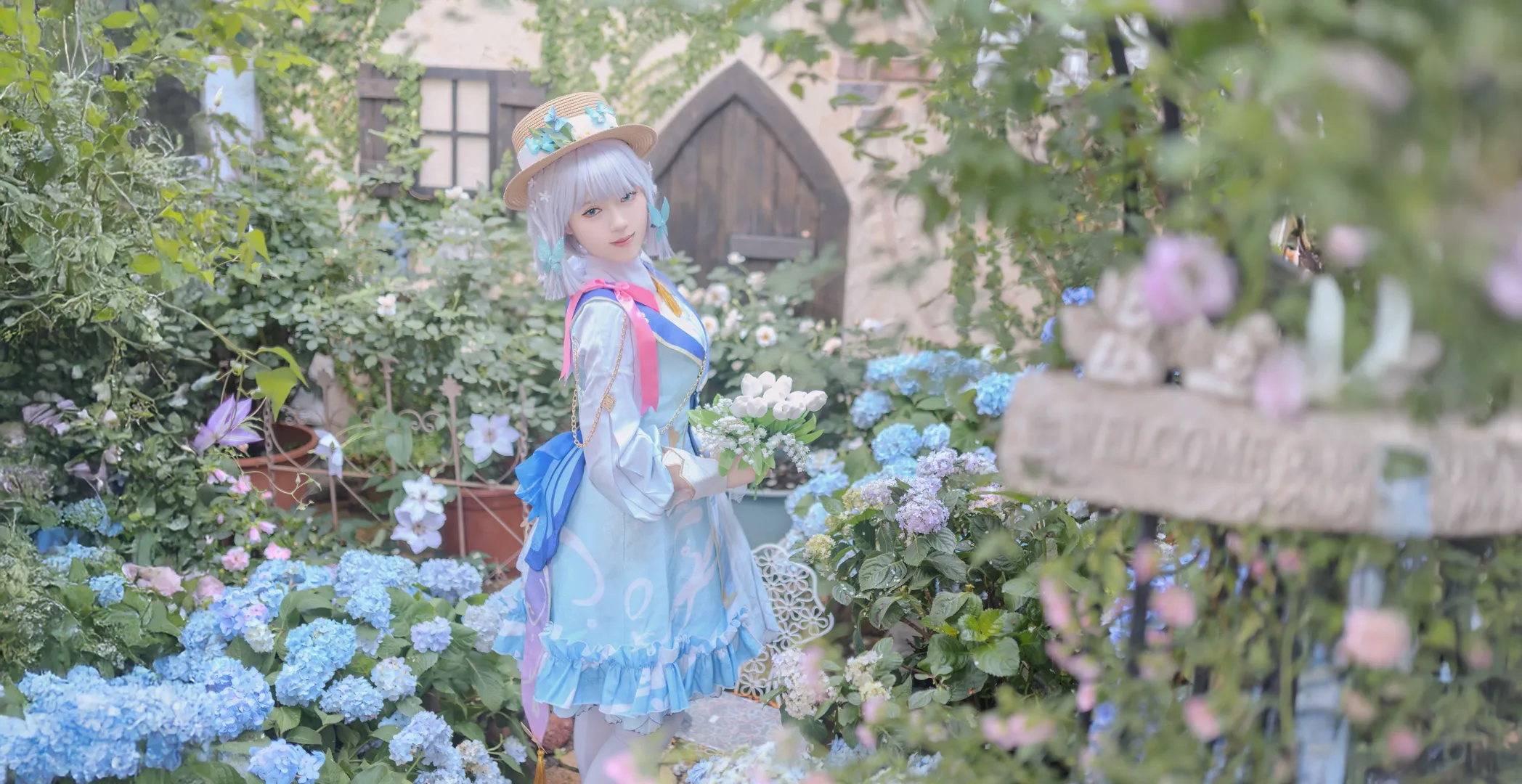 原神, 神里绫华cos, 花时来信, cosplay摄影, 白丝穿搭 - 第4张