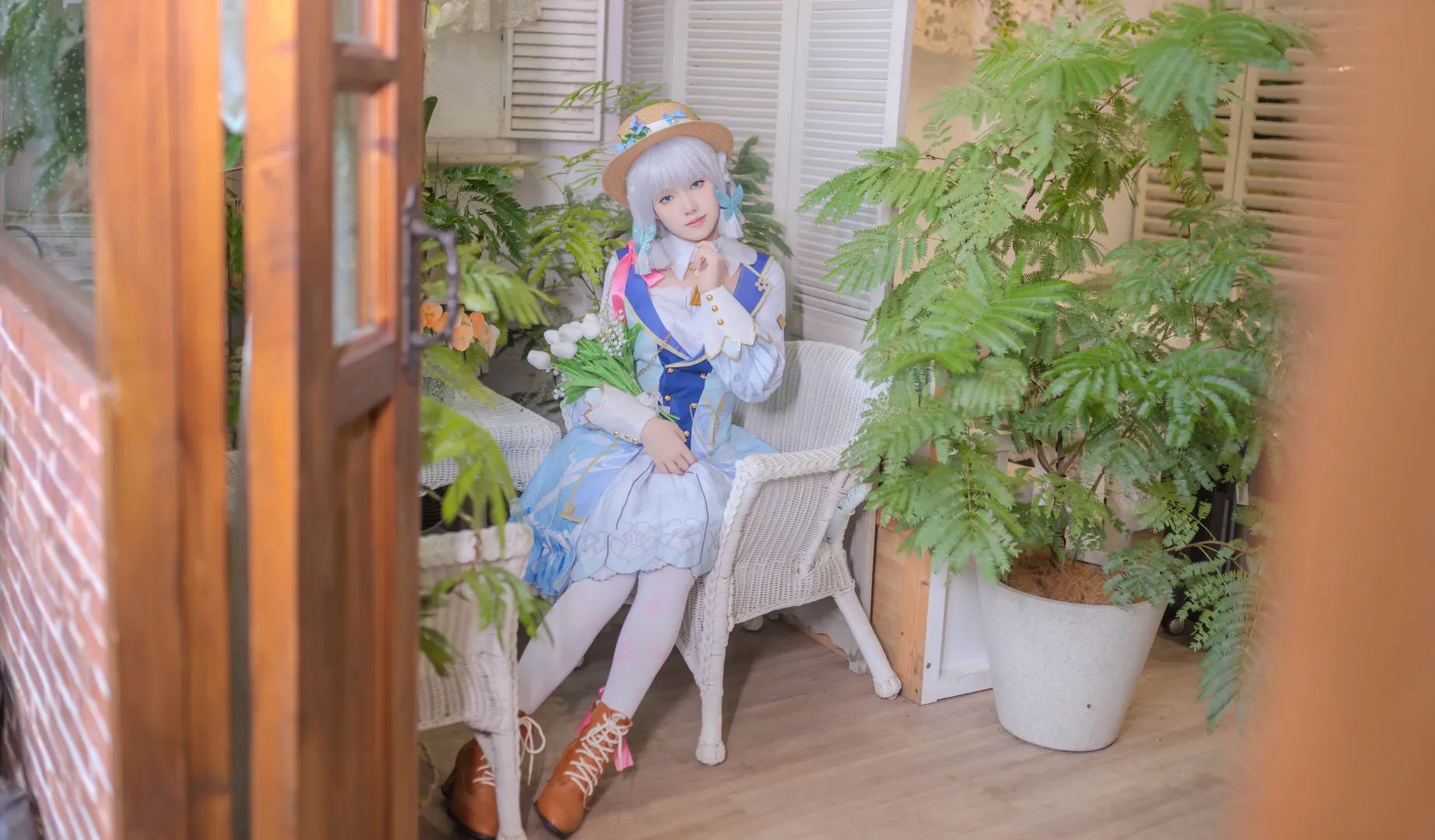 原神, 神里绫华cos, 花时来信, cosplay摄影, 白丝穿搭 - 第7张