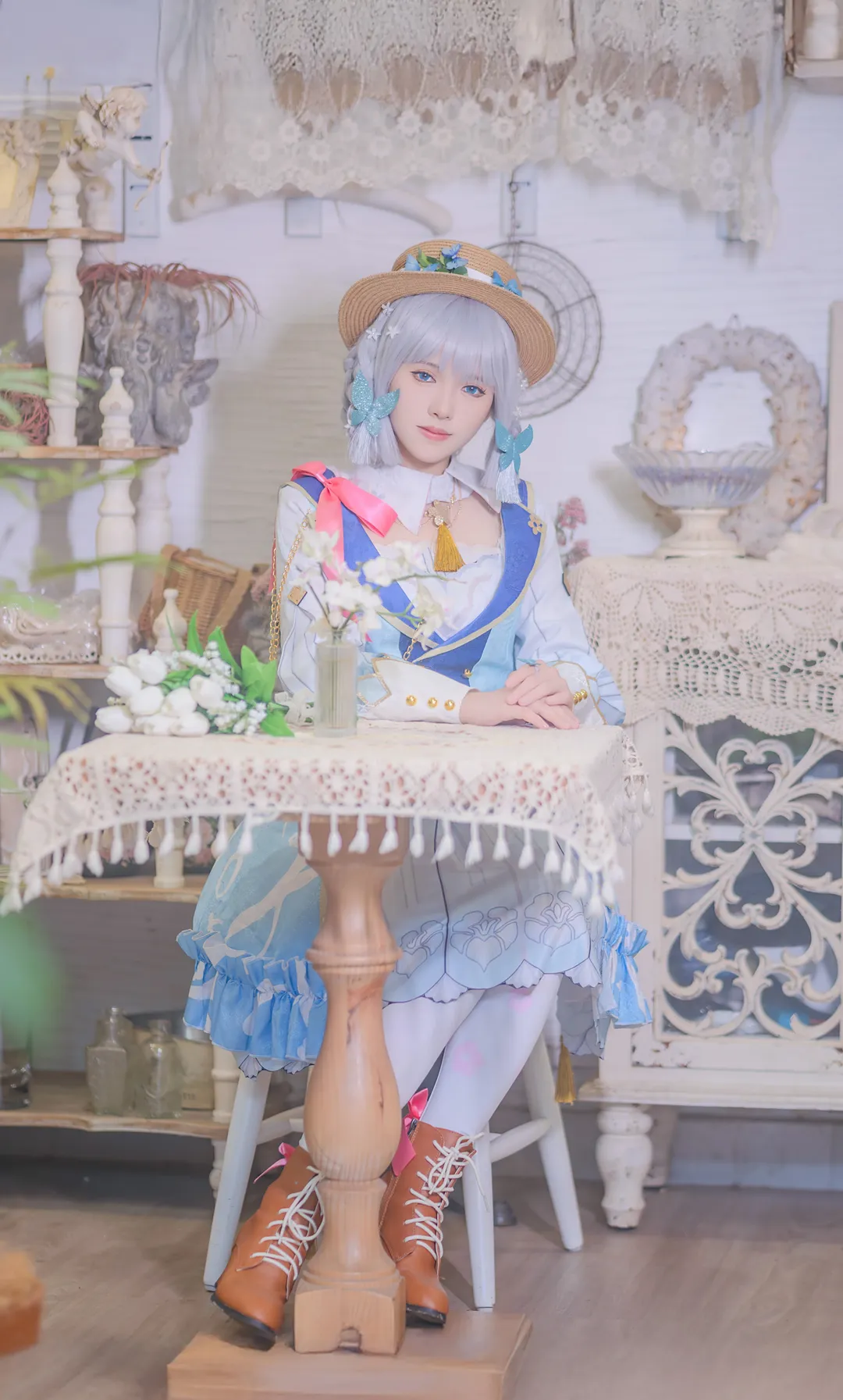 原神, 神里绫华cos, 花时来信, cosplay摄影, 白丝穿搭 - 第8张