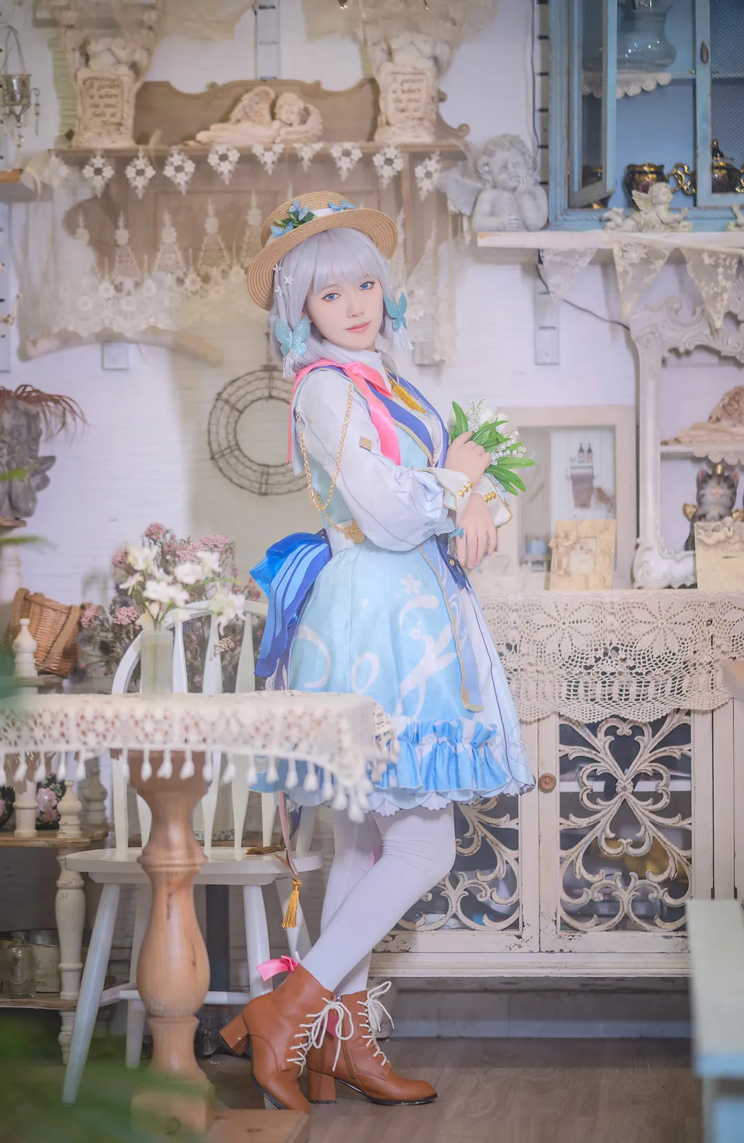原神, 神裡綾華cos, 花時來信, cosplay攝影, 白絲穿搭