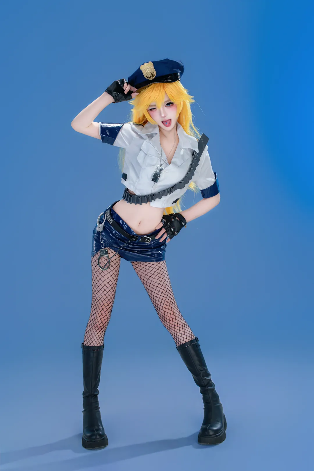 吊带袜天使, 网袜穿搭, pantycos, 警察制服cosplay, 金发女警