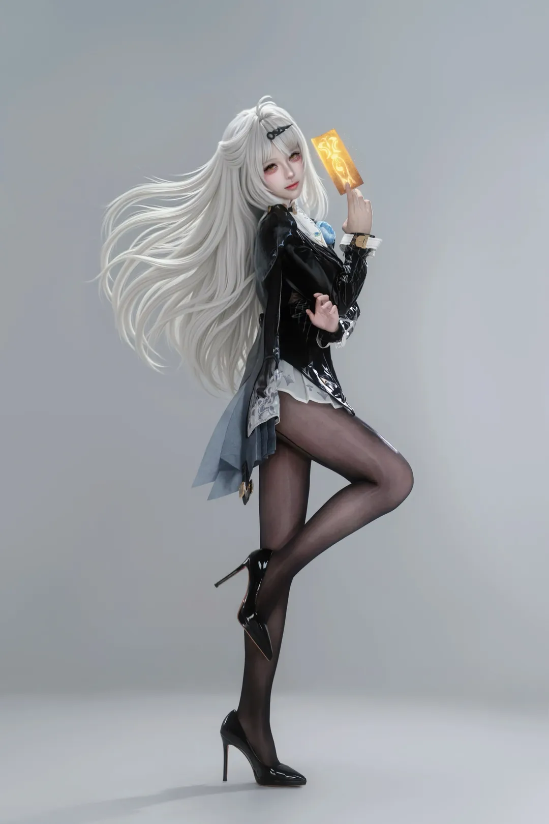 绝区零, 仪玄cos, 白毛cosplay, 黑丝高跟, 墨形影踪