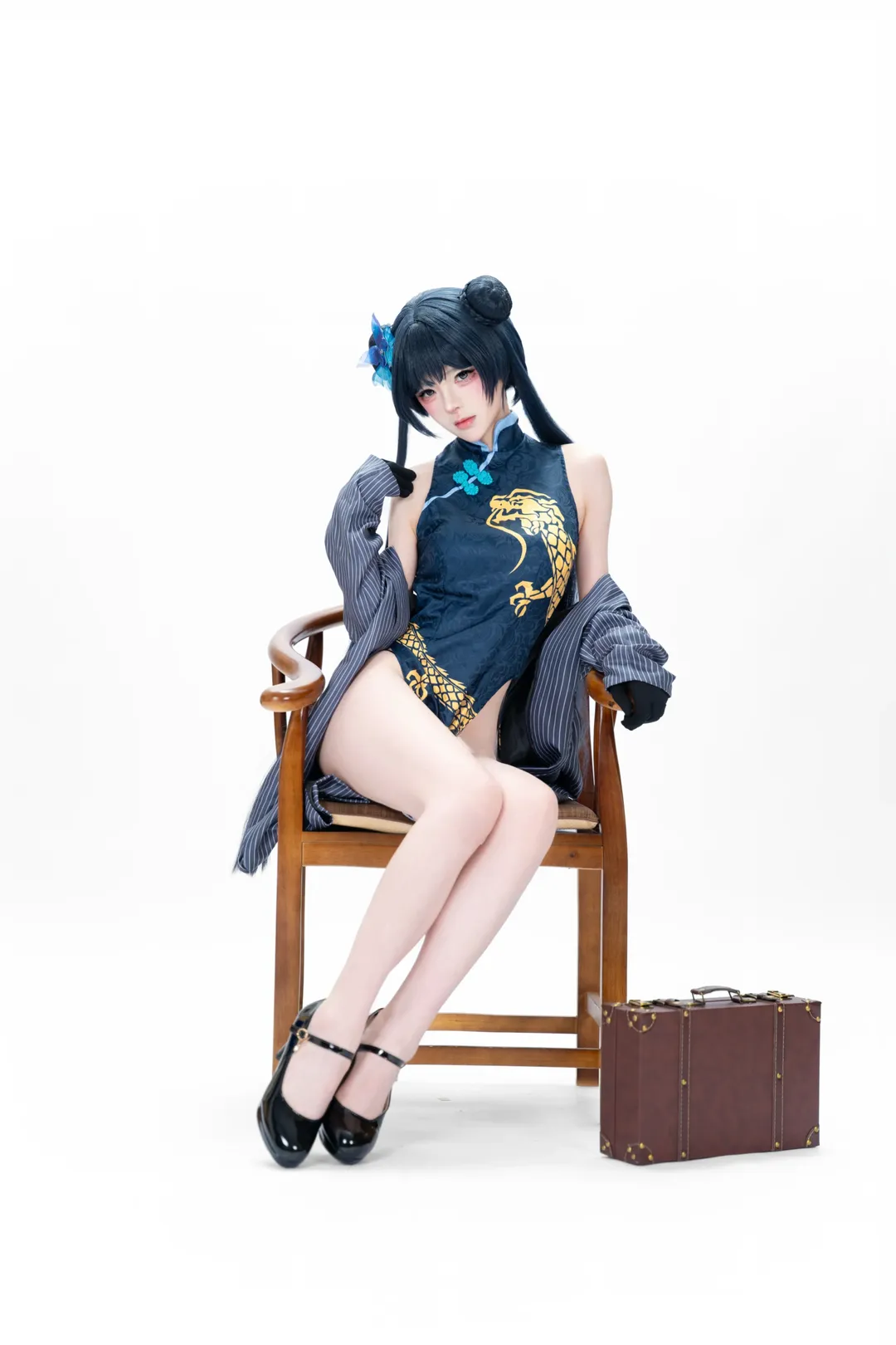 蔚蓝档案, 龙华妃咲cos, 国风旗袍, 二次元美少女, 白丝cosplay