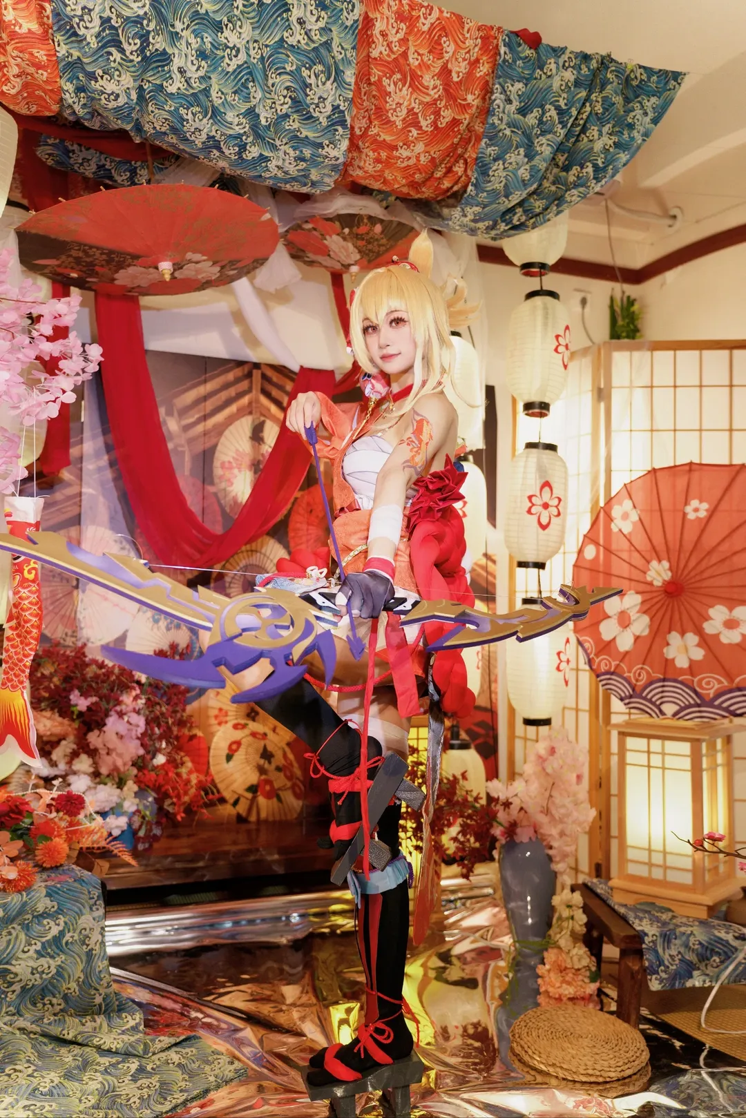 原神, 二次元cosplay, 宵宫cos, 和风少女, 长袜穿搭