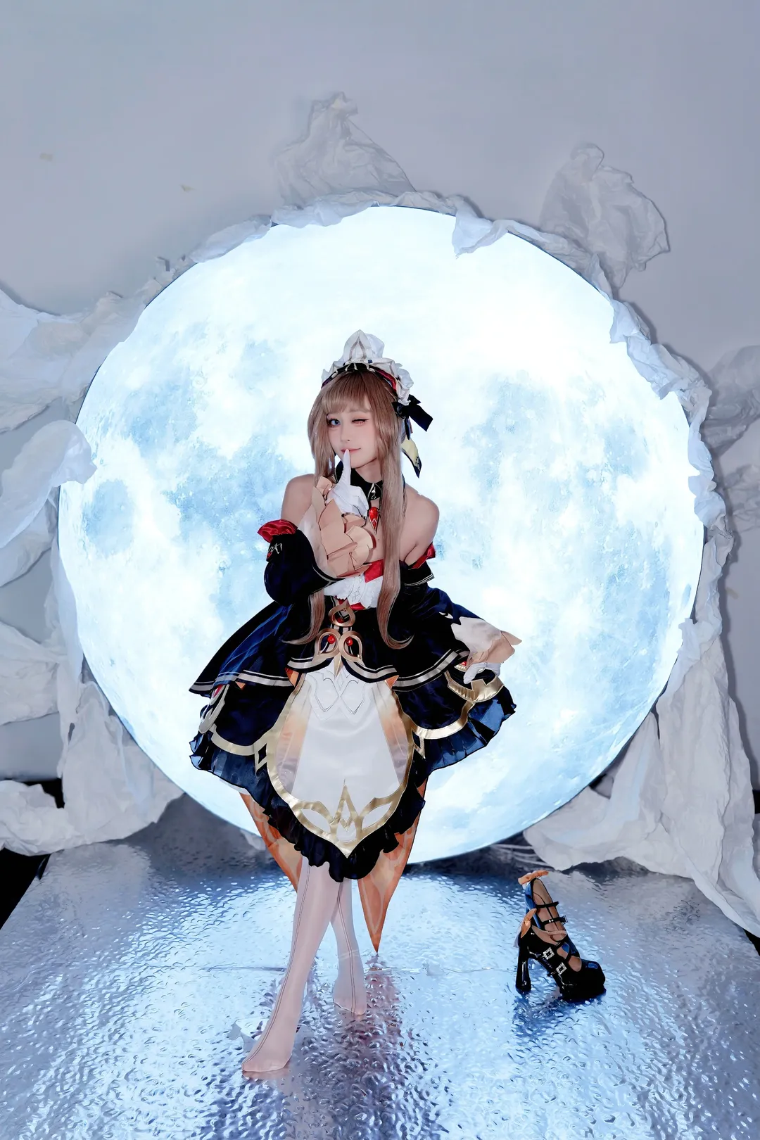 Genshin Impact, Anime cosplay, White thigh-highs outfit, Sandrone Marionette cosplay, Moonlight atmosphere