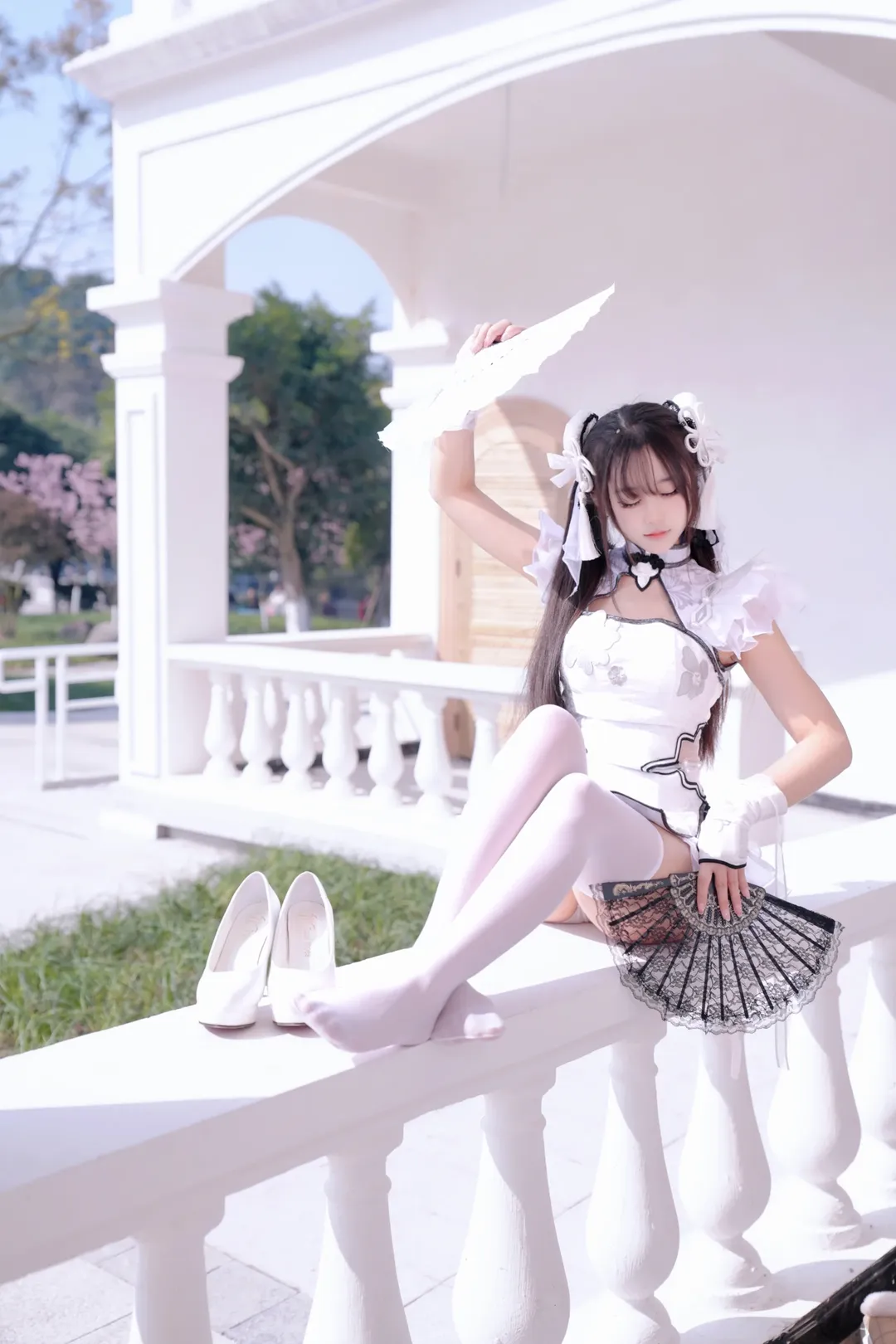 永劫无间, 殷紫萍cos, 玉髓冰心, 白丝, 旗袍cos - 第1张