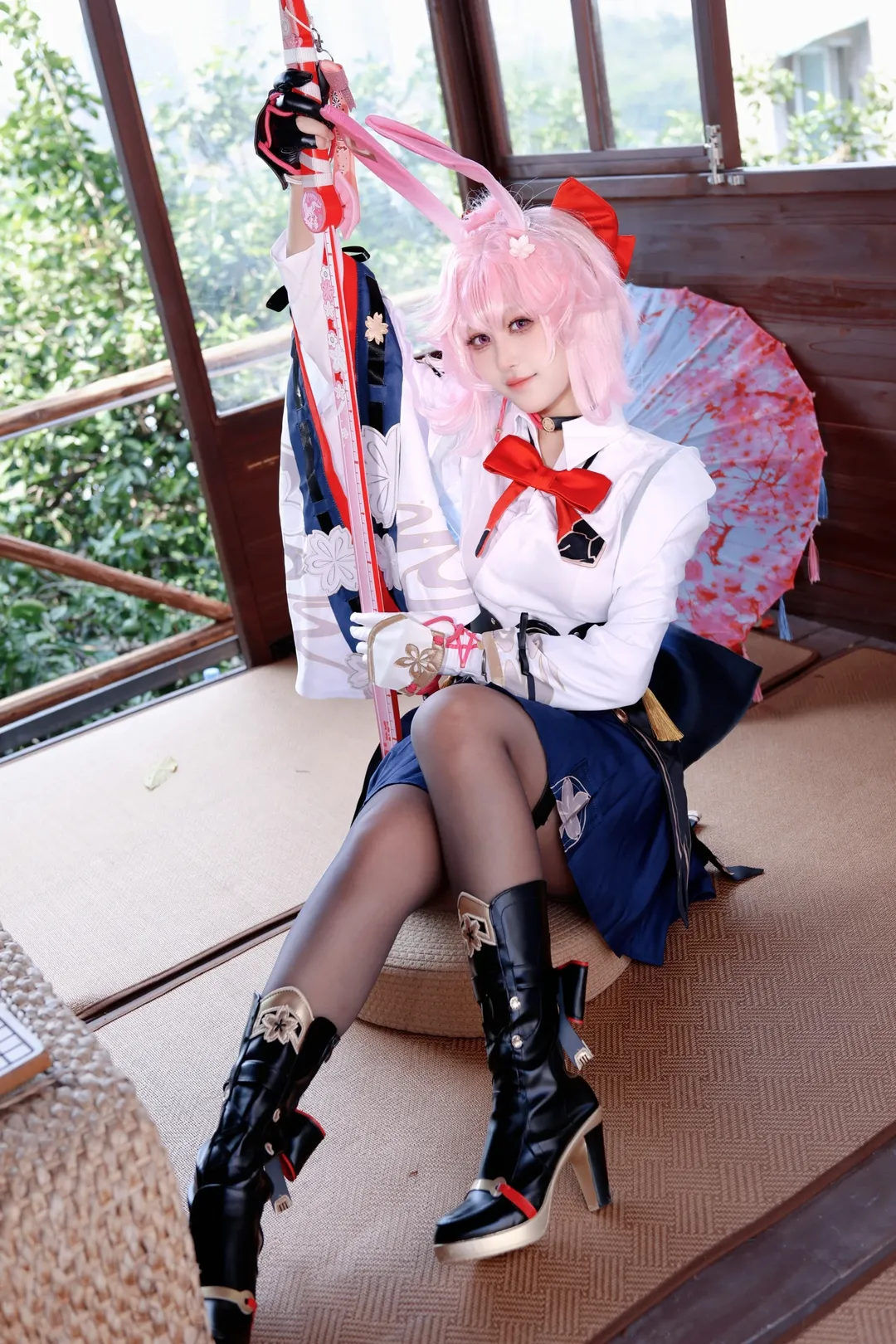 2D, Honkai: Star Rail, Japanese-style photography, Evanescia cosplay, Stocking outfit