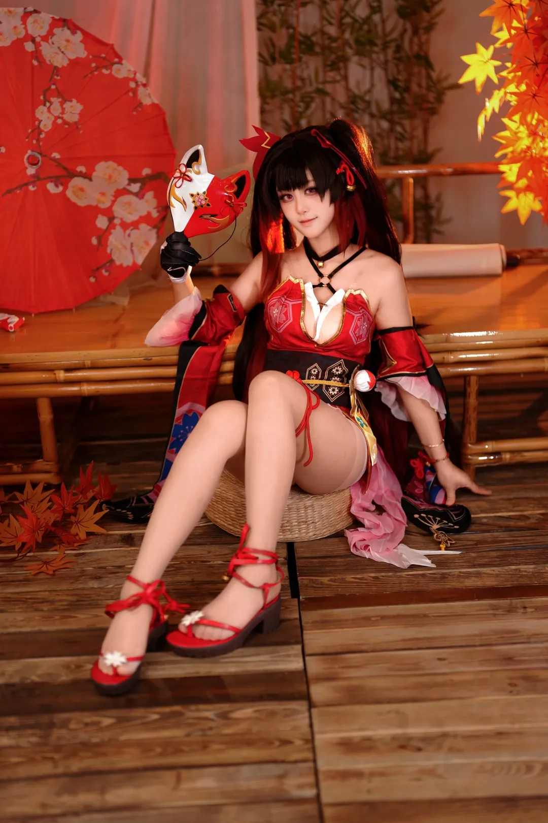 崩壊：スターレイル, 二次元コスプレ, 花火 コスプレ, 狐面スタイル, 和風赤衣装 - 1枚目