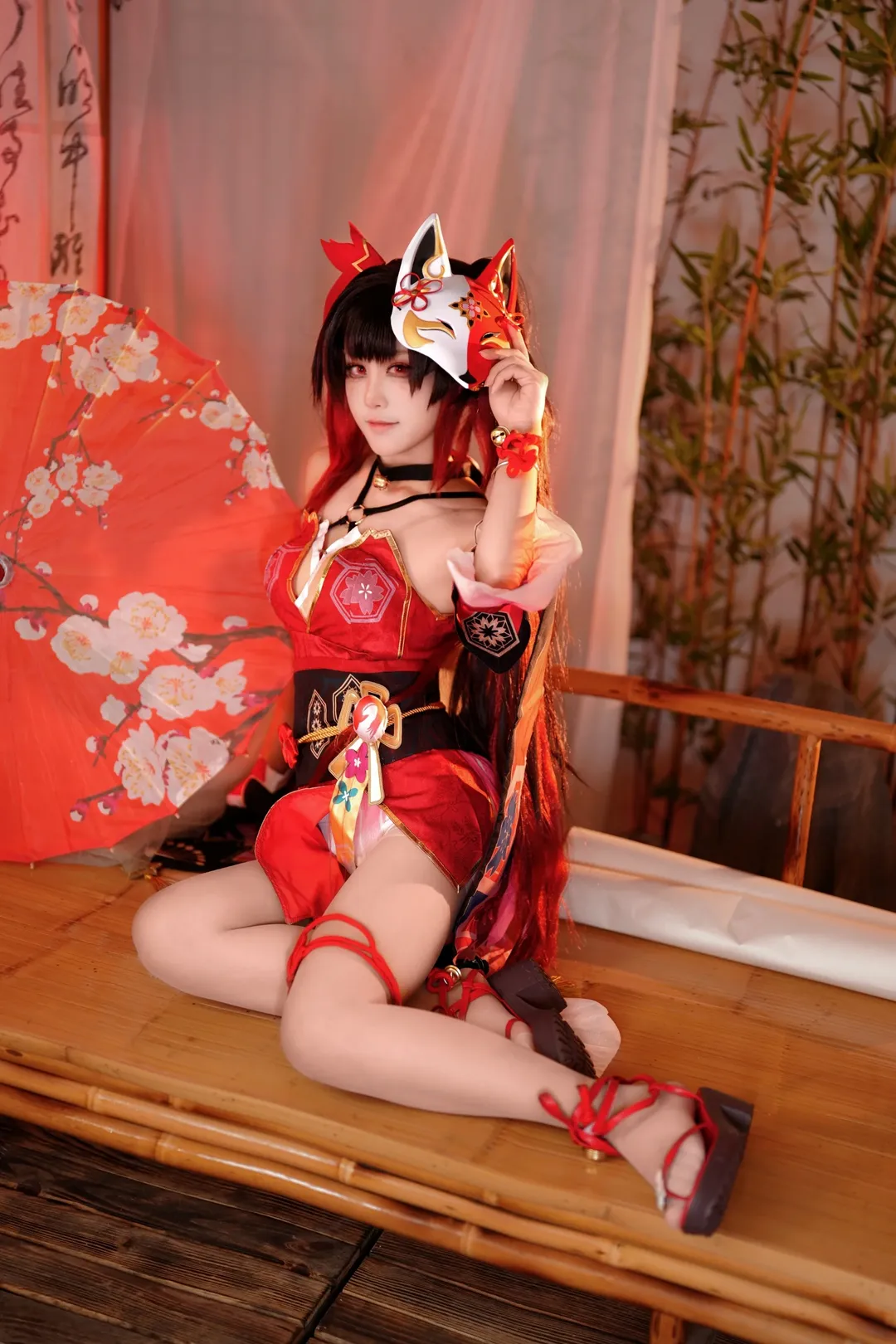 崩壊：スターレイル, 二次元コスプレ, 花火 コスプレ, 狐面スタイル, 和風赤衣装 - 2枚目