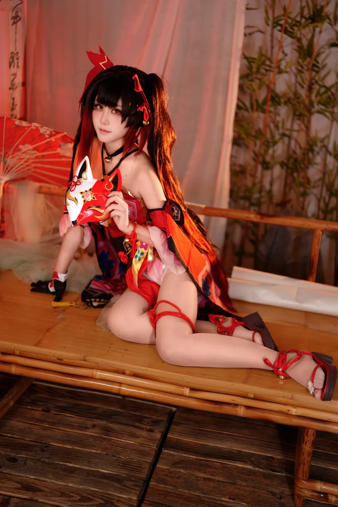 崩壊：スターレイル, 二次元コスプレ, 花火 コスプレ, 狐面スタイル, 和風赤衣装 - 3枚目