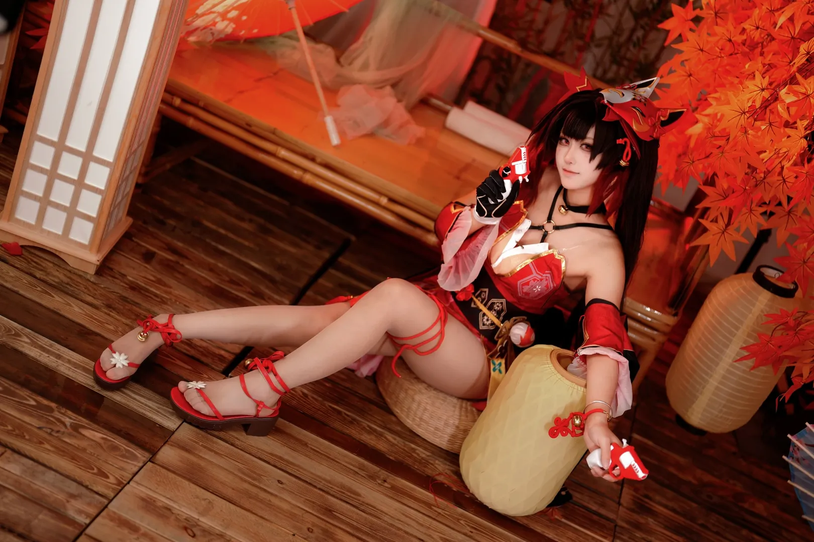 崩壊：スターレイル, 二次元コスプレ, 花火 コスプレ, 狐面スタイル, 和風赤衣装 - 5枚目