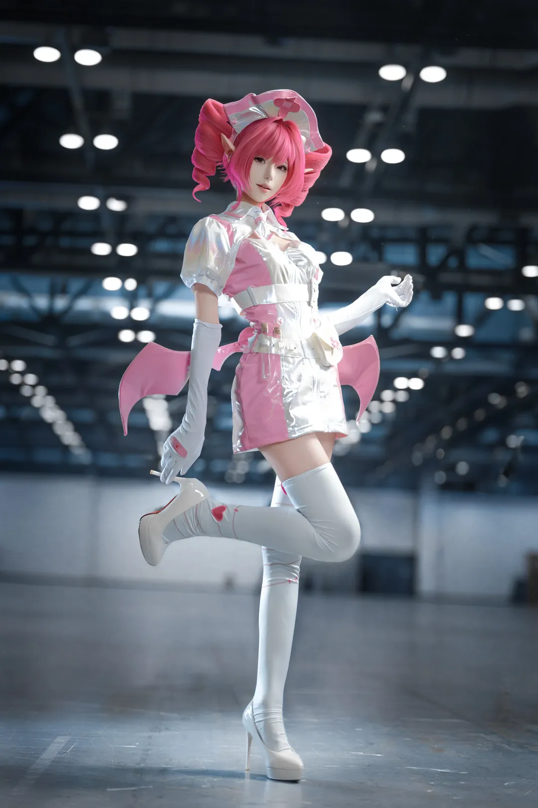 Convention photos, White thigh-highs outfit, Buro cosplay, Muse Dash, Medical cosplay
