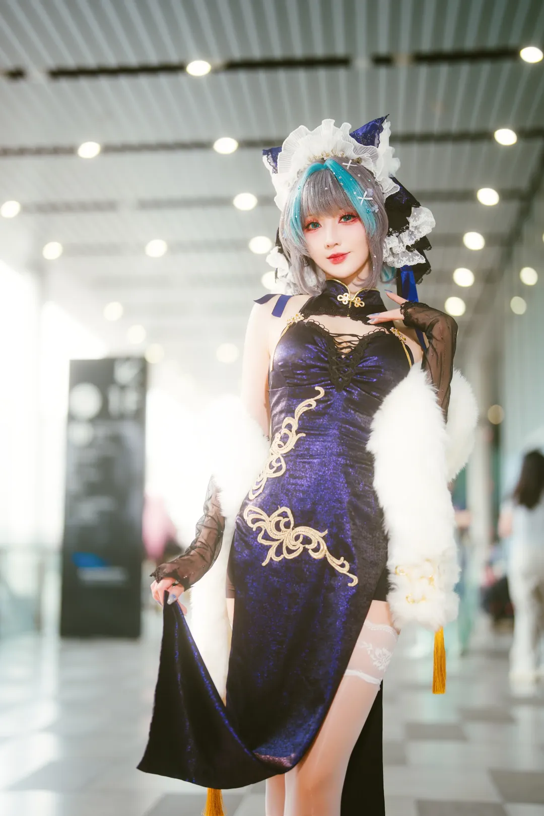 チェシャー コスプレ, アズールレーン, チャイナドレス, 白ストッキング, 仏山 CPG - 4枚目