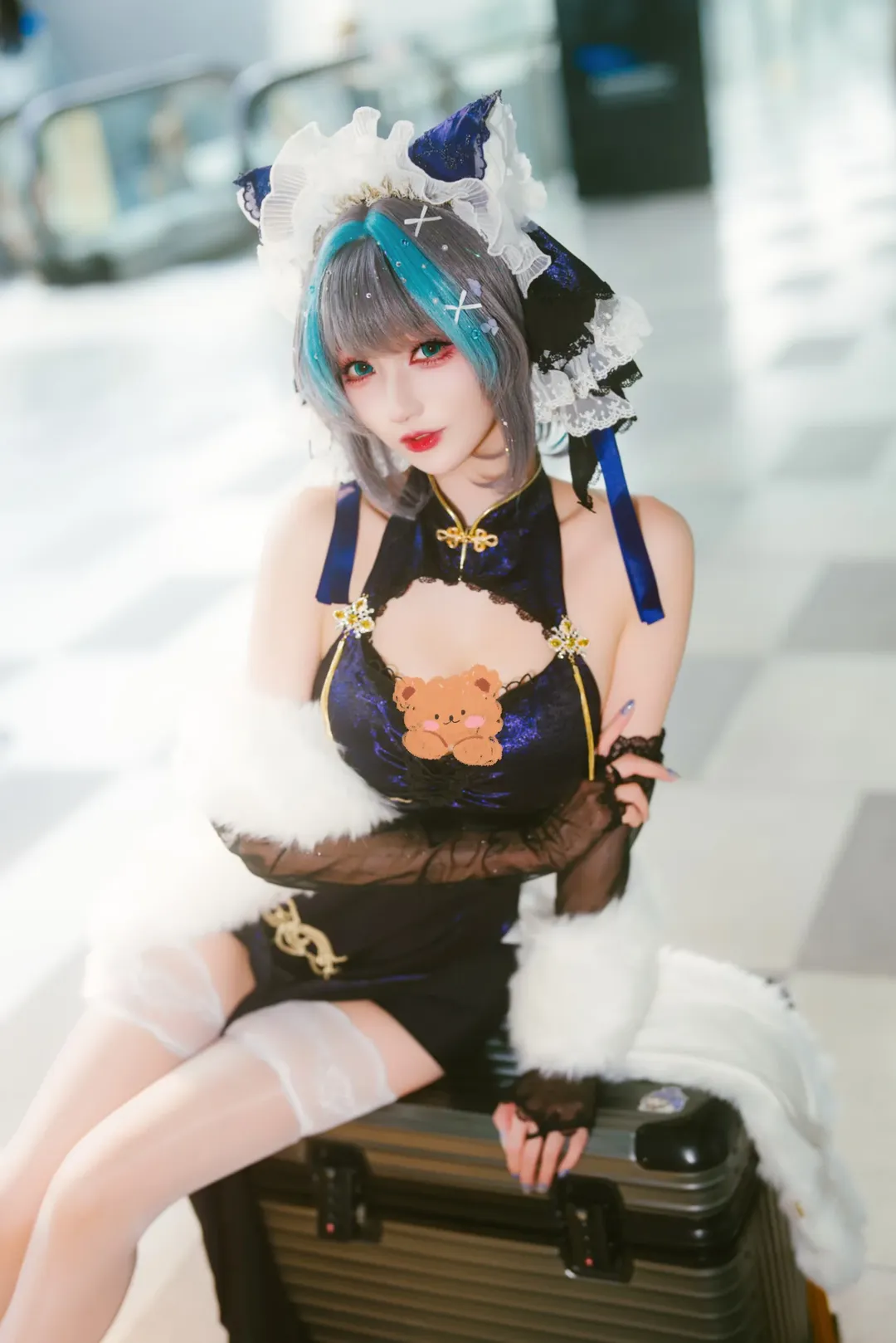 チェシャー コスプレ, アズールレーン, チャイナドレス, 白ストッキング, 仏山 CPG - 6枚目