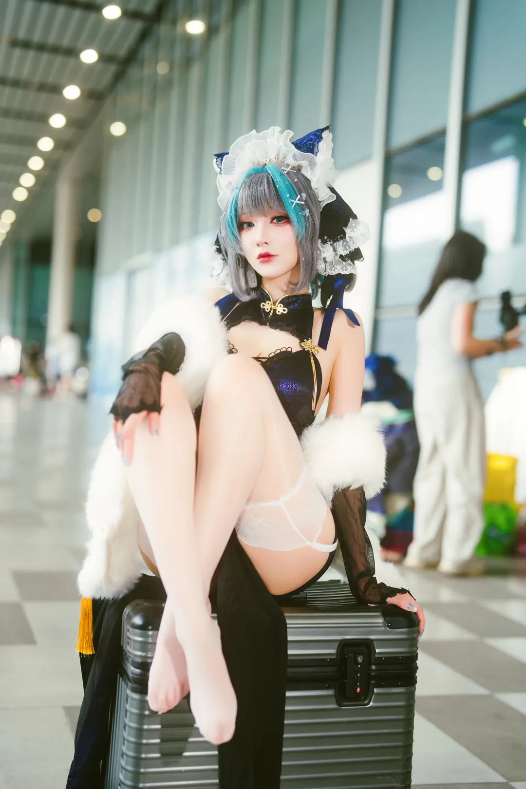 チェシャー コスプレ, アズールレーン, チャイナドレス, 白ストッキング, 仏山 CPG - 7枚目