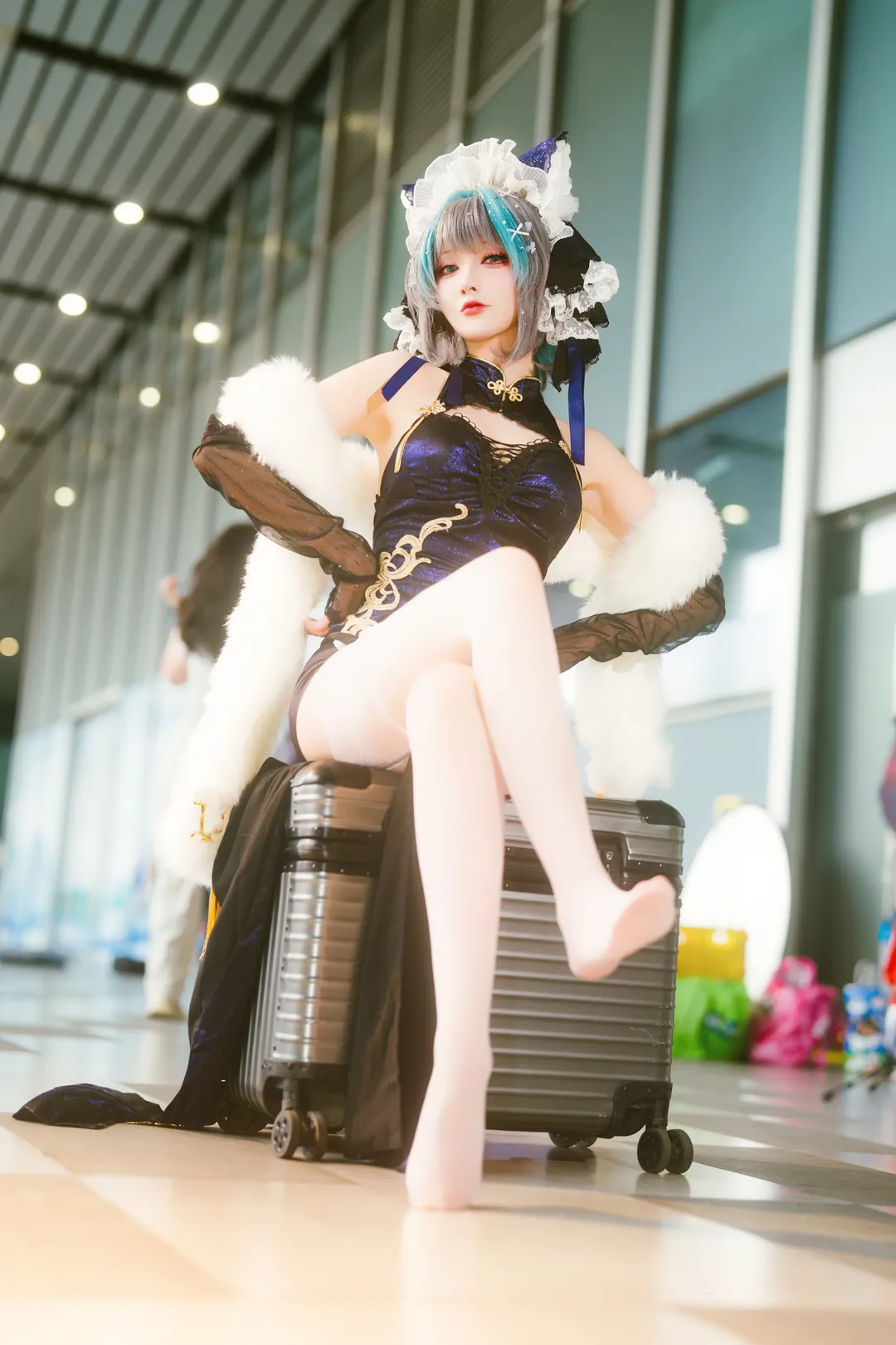 チェシャー コスプレ, アズールレーン, チャイナドレス, 白ストッキング, 仏山 CPG - 8枚目