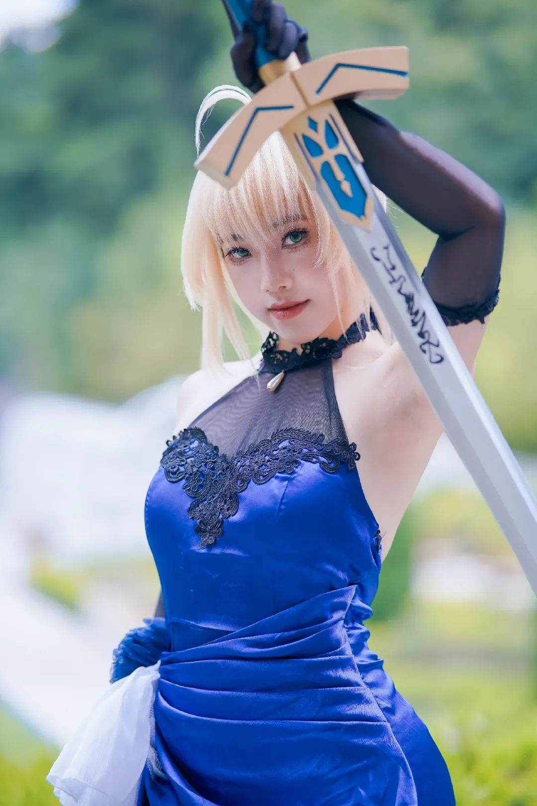 角色扮演, Fate系列, cosplay摄影, 亚瑟王cos, 蓝裙礼服 - 第6张
