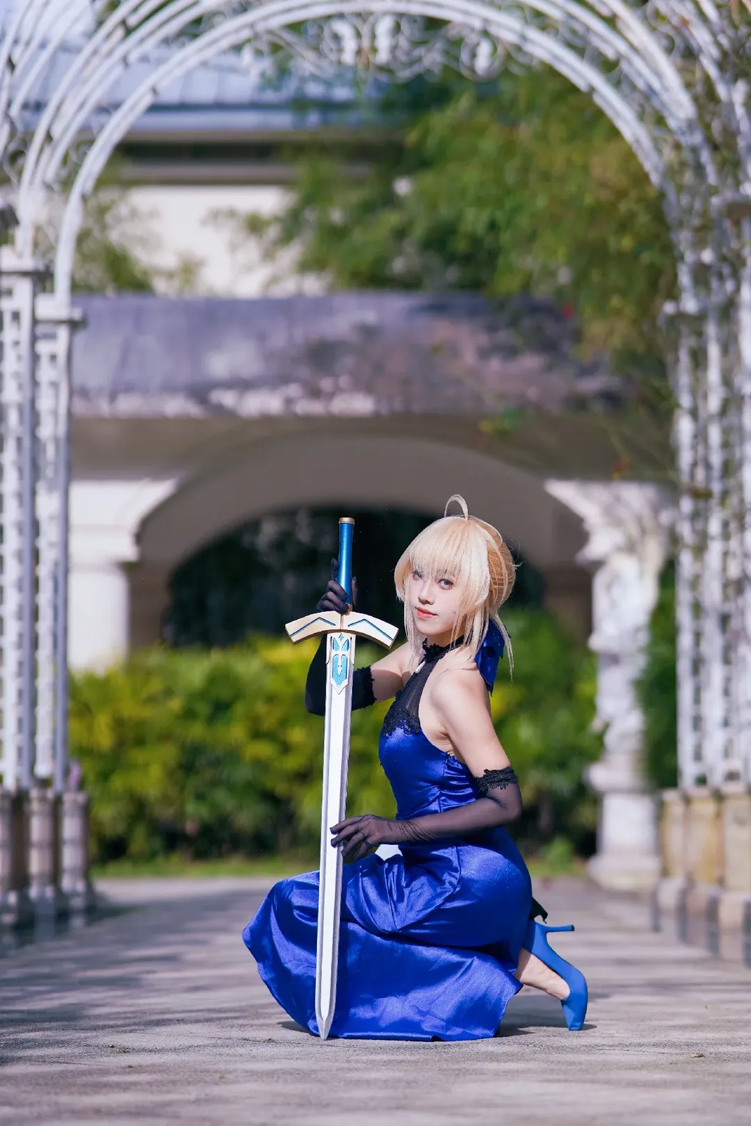 角色扮演, Fate系列, cosplay摄影, 亚瑟王cos, 蓝裙礼服 - 第9张