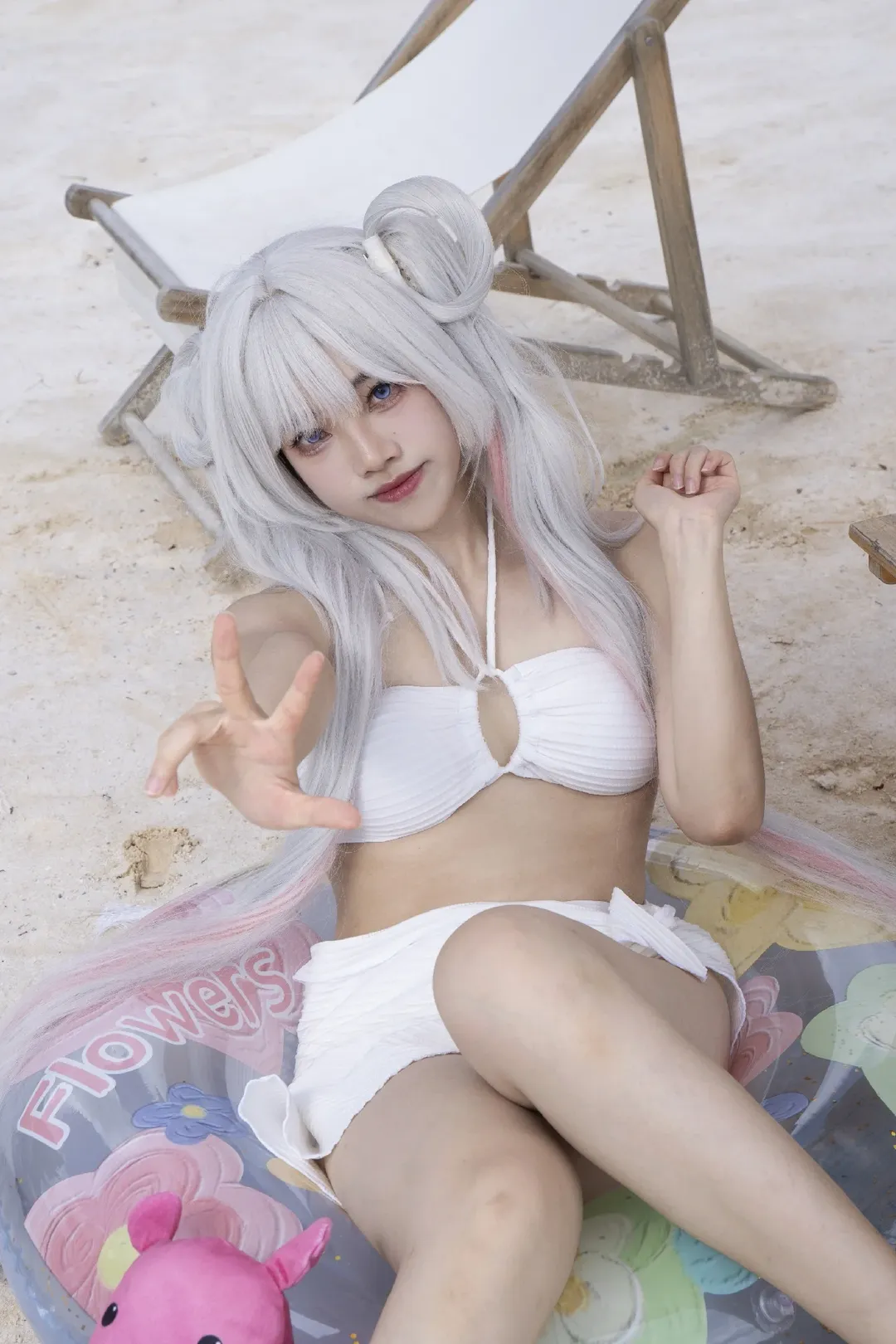 超时空辉夜姬, 泳衣cos, 夏日水边, 银白长发, 八千代cos - 第1张