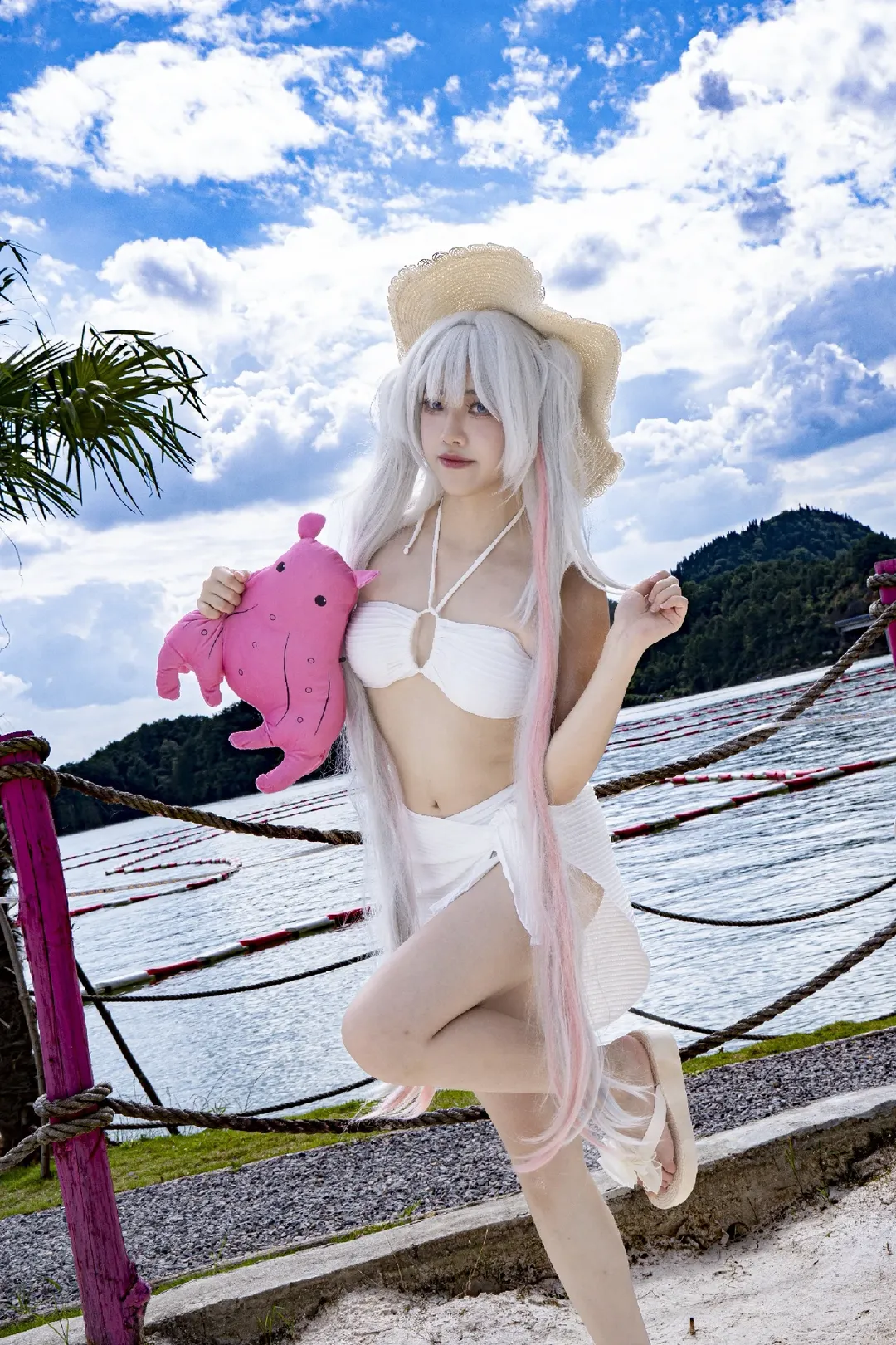超时空辉夜姬, 泳衣cos, 夏日水边, 银白长发, 八千代cos - 第2张