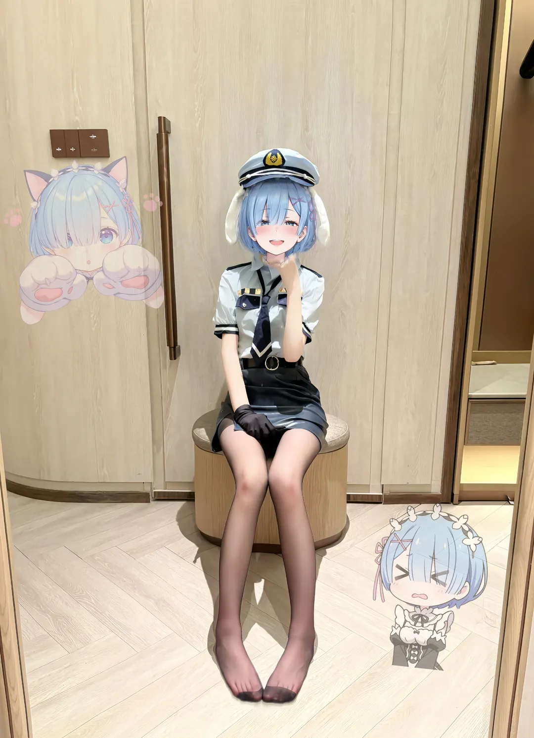 コスプレ, Re:ゼロから始める異世界生活, 黒ストッキング, レム コスプレ, 女性警察官制服