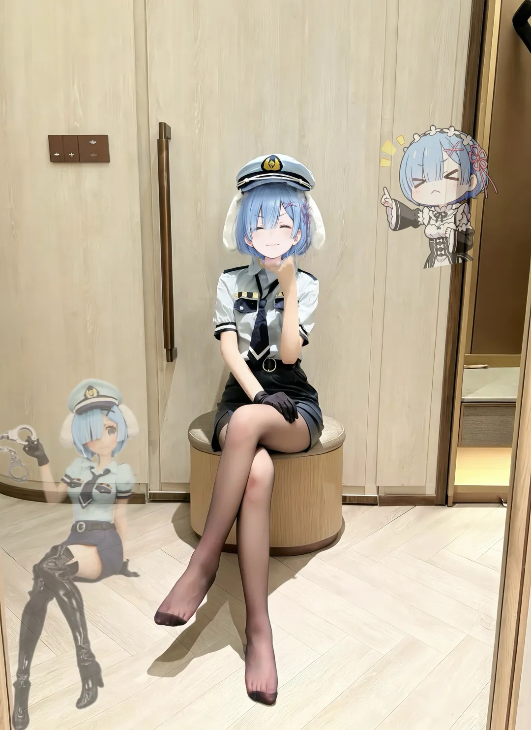 cosplay, 从零开始的异世界生活, 黑丝, 雷姆cos, 女警制服 - 第2张