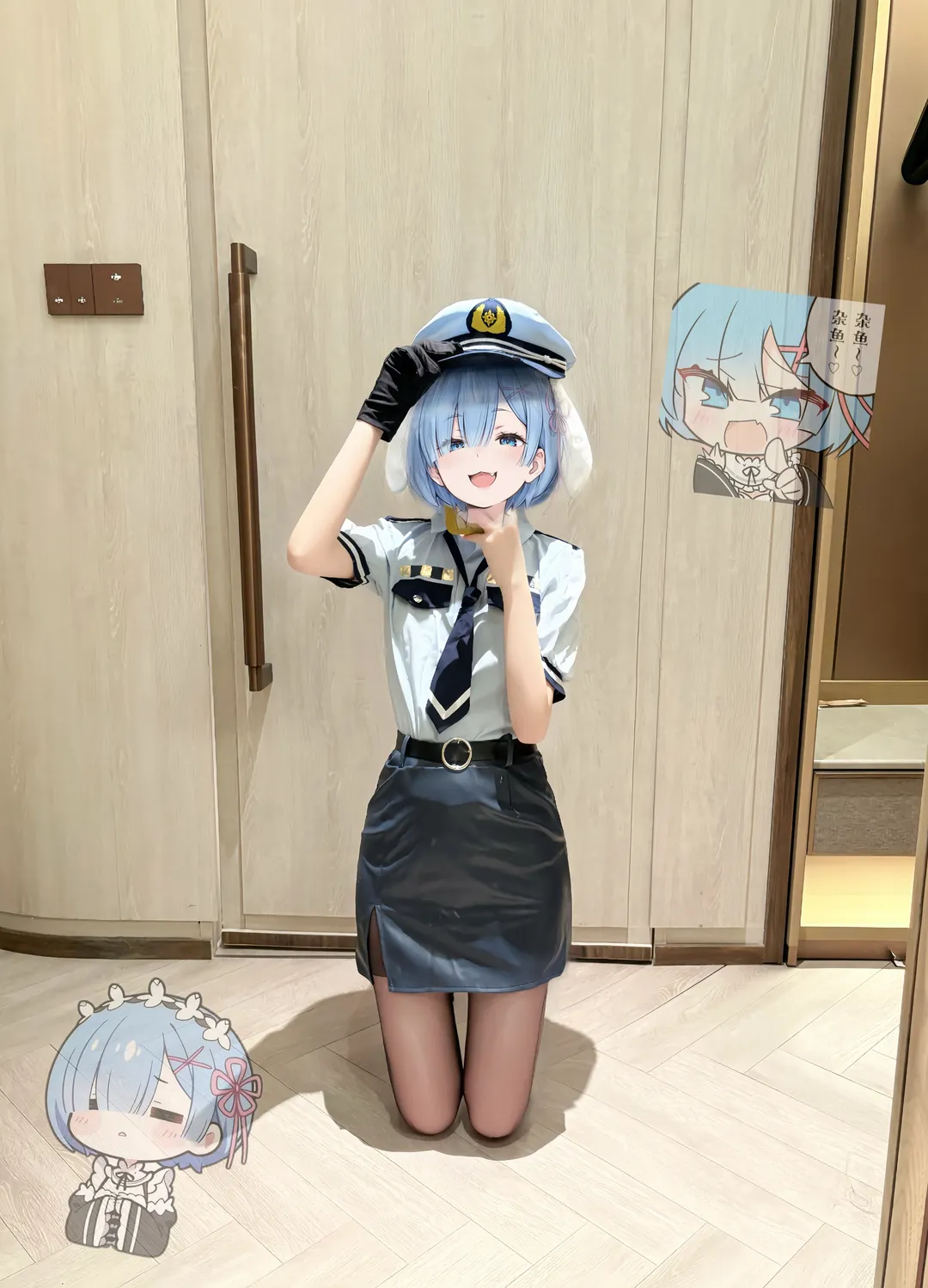 cosplay, 从零开始的异世界生活, 黑丝, 雷姆cos, 女警制服 - 第3张