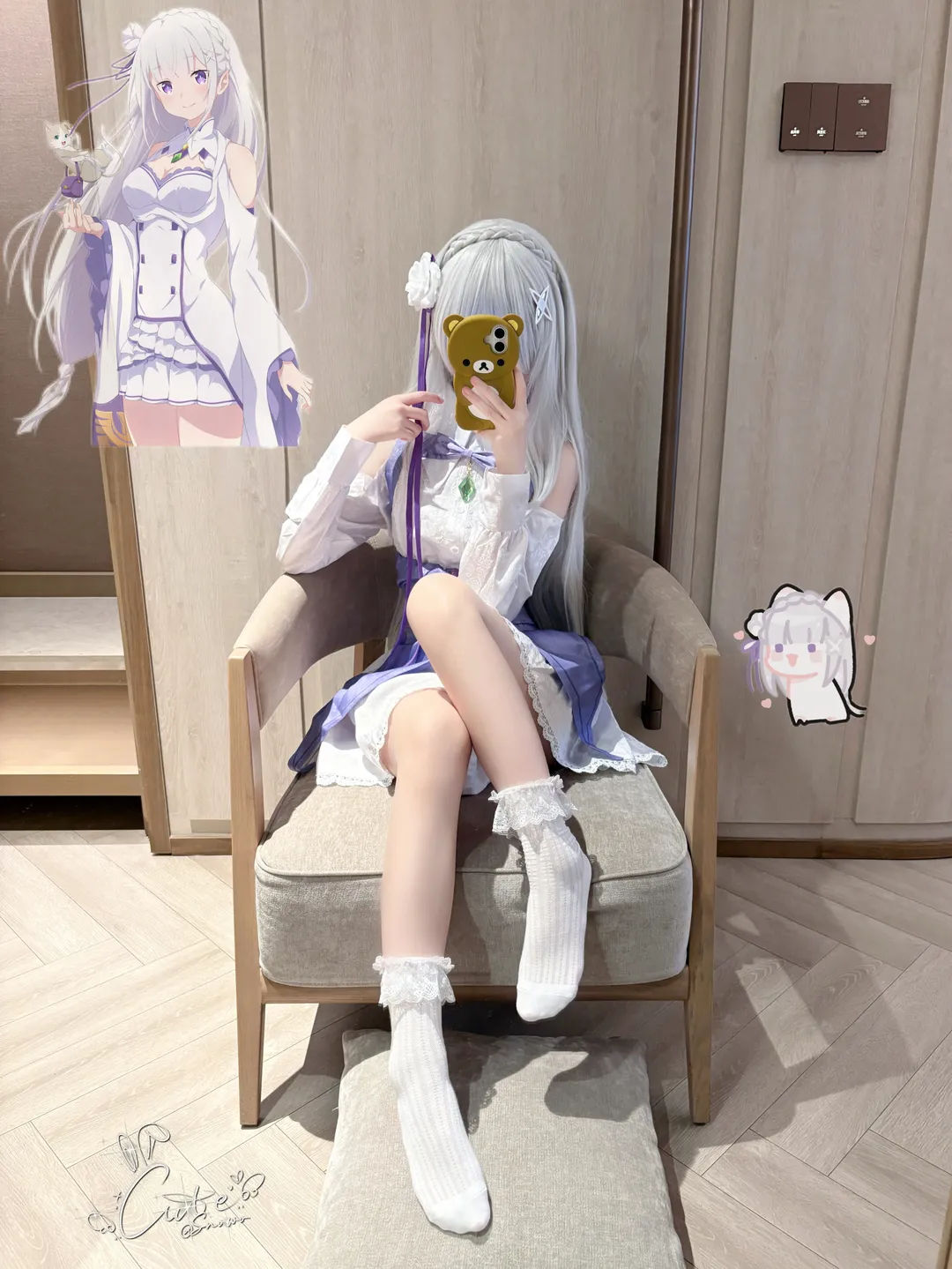 Re:ZERO -Starting Life in Another World-, Emilia cosplay, Cosplay photography, White thigh-highs outfit, Anime style outfit coordination