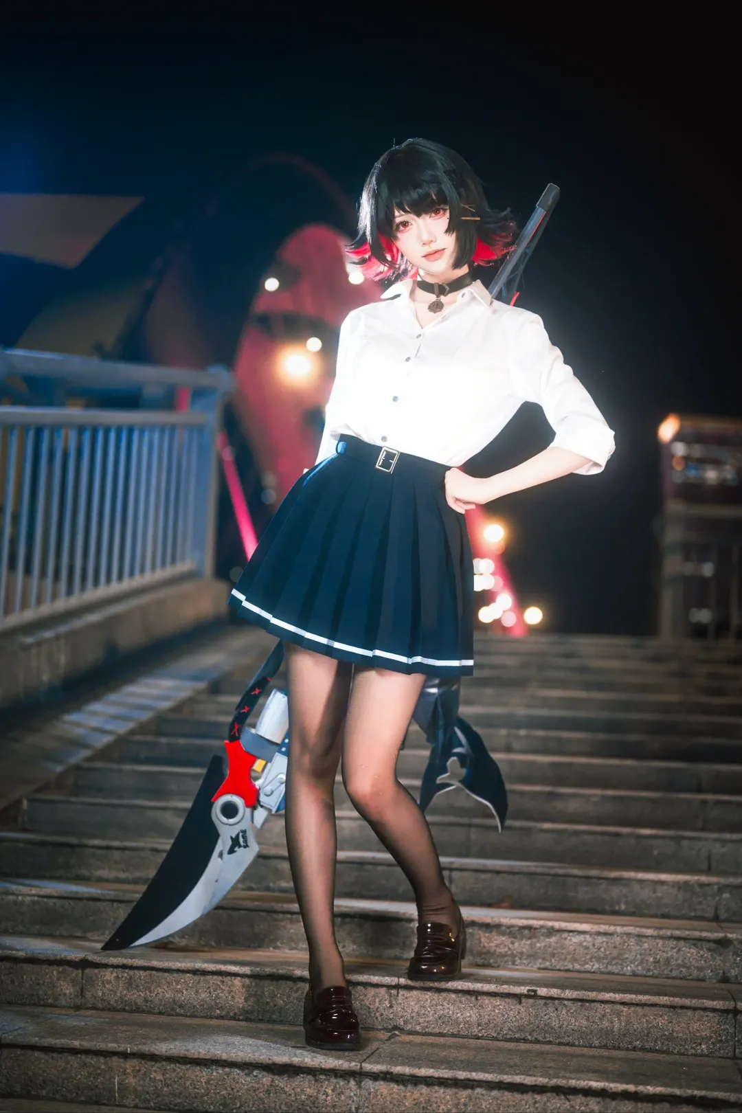 绝区零, 艾莲乔cos, jk制服, 黑丝穿搭, 夜景写真