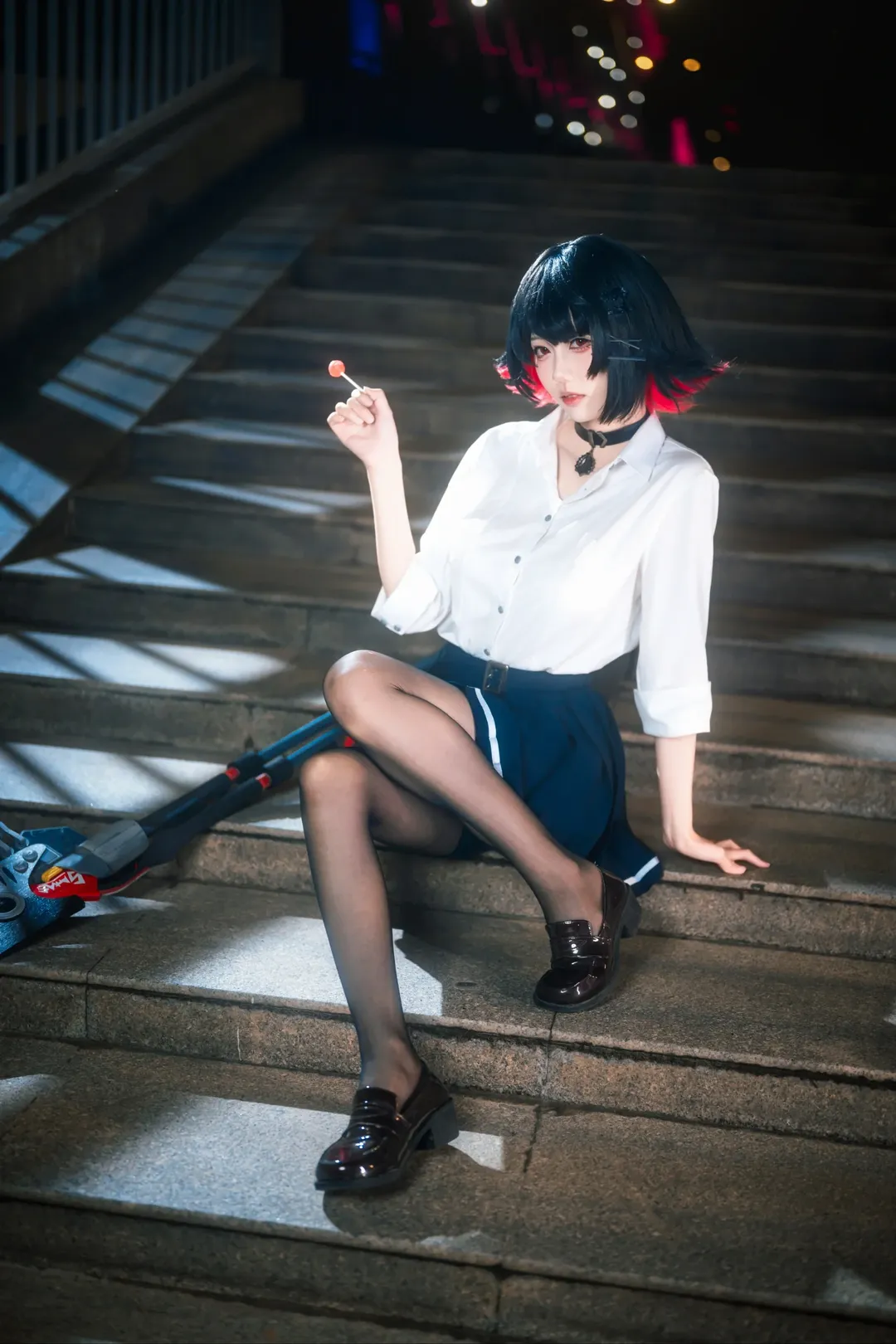 绝区零, 艾莲乔cos, jk制服, 黑丝穿搭, 夜景写真 - 第2张