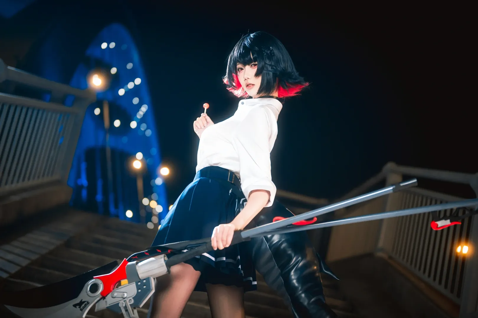 绝区零, 艾莲乔cos, jk制服, 黑丝穿搭, 夜景写真 - 第3张