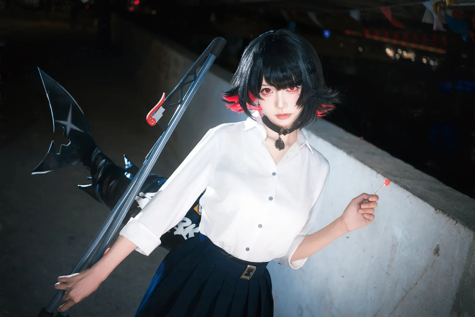 绝区零, 艾莲乔cos, jk制服, 黑丝穿搭, 夜景写真 - 第5张