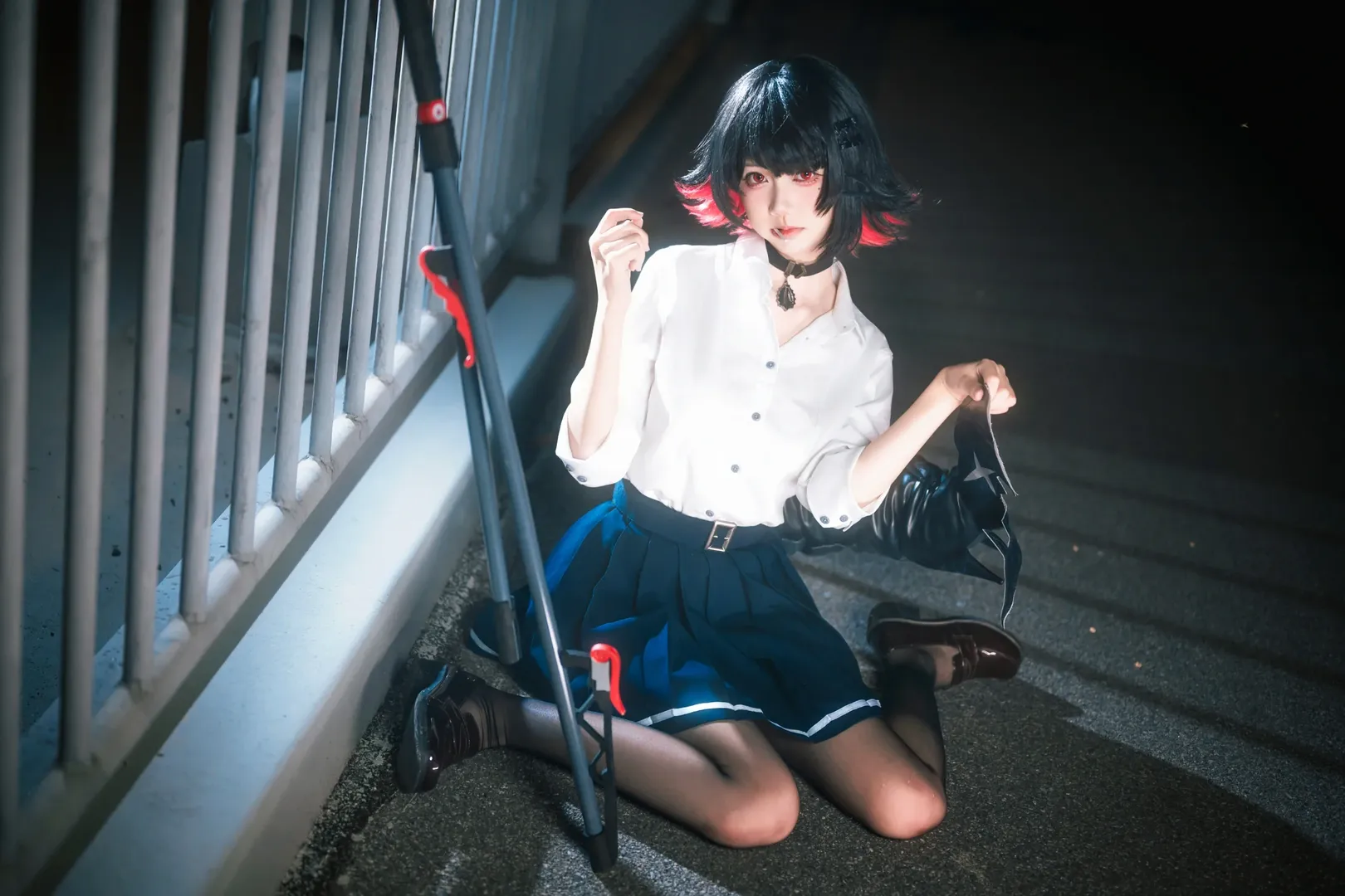绝区零, 艾莲乔cos, jk制服, 黑丝穿搭, 夜景写真 - 第7张