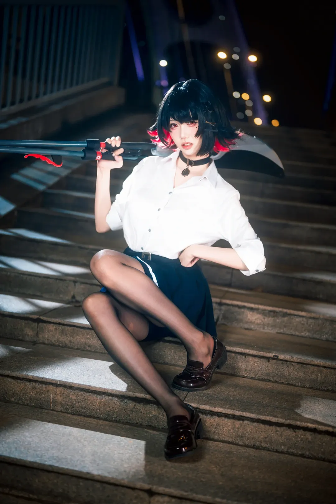 绝区零, 艾莲乔cos, jk制服, 黑丝穿搭, 夜景写真 - 第8张