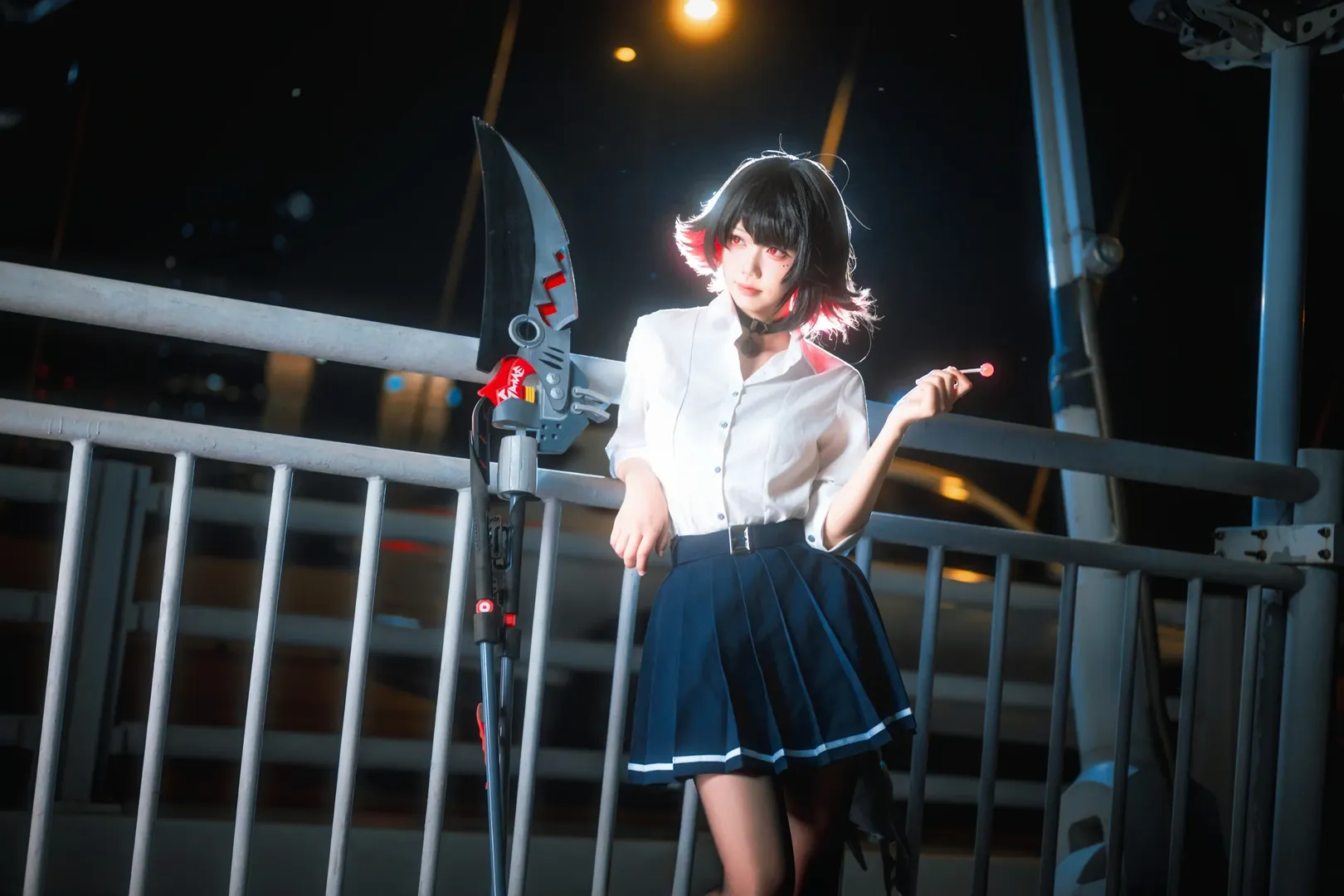 绝区零, 艾莲乔cos, jk制服, 黑丝穿搭, 夜景写真 - 第9张