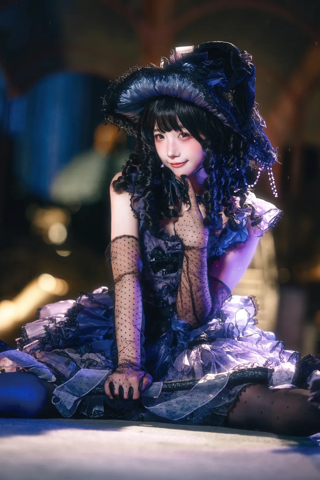 夜景人像摄影, 魔女Lolita穿搭, 百禧公园夜景, 黑色波点网袜, Lolita拍照姿势 - 第2张